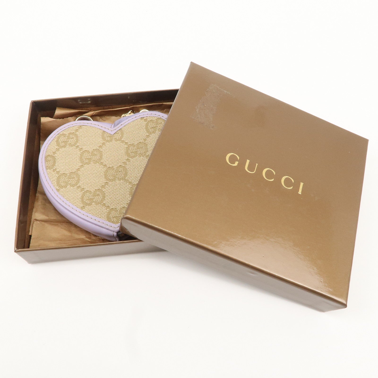 GUCCI GG Canvas Leather Heart Coin Purses Purple 152615