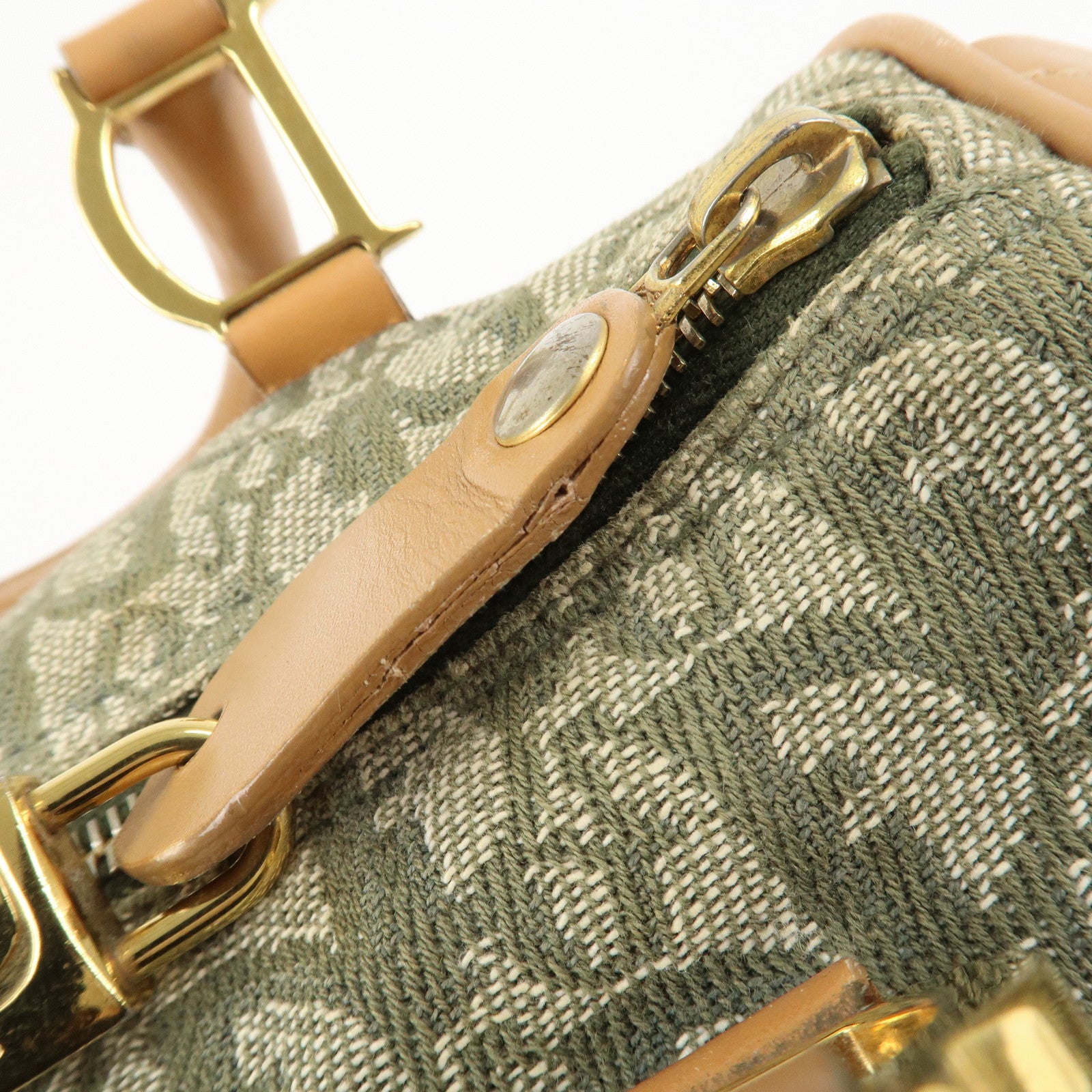 Christian Dior Trotter Canvas Leathr Mini Boston Bag Green