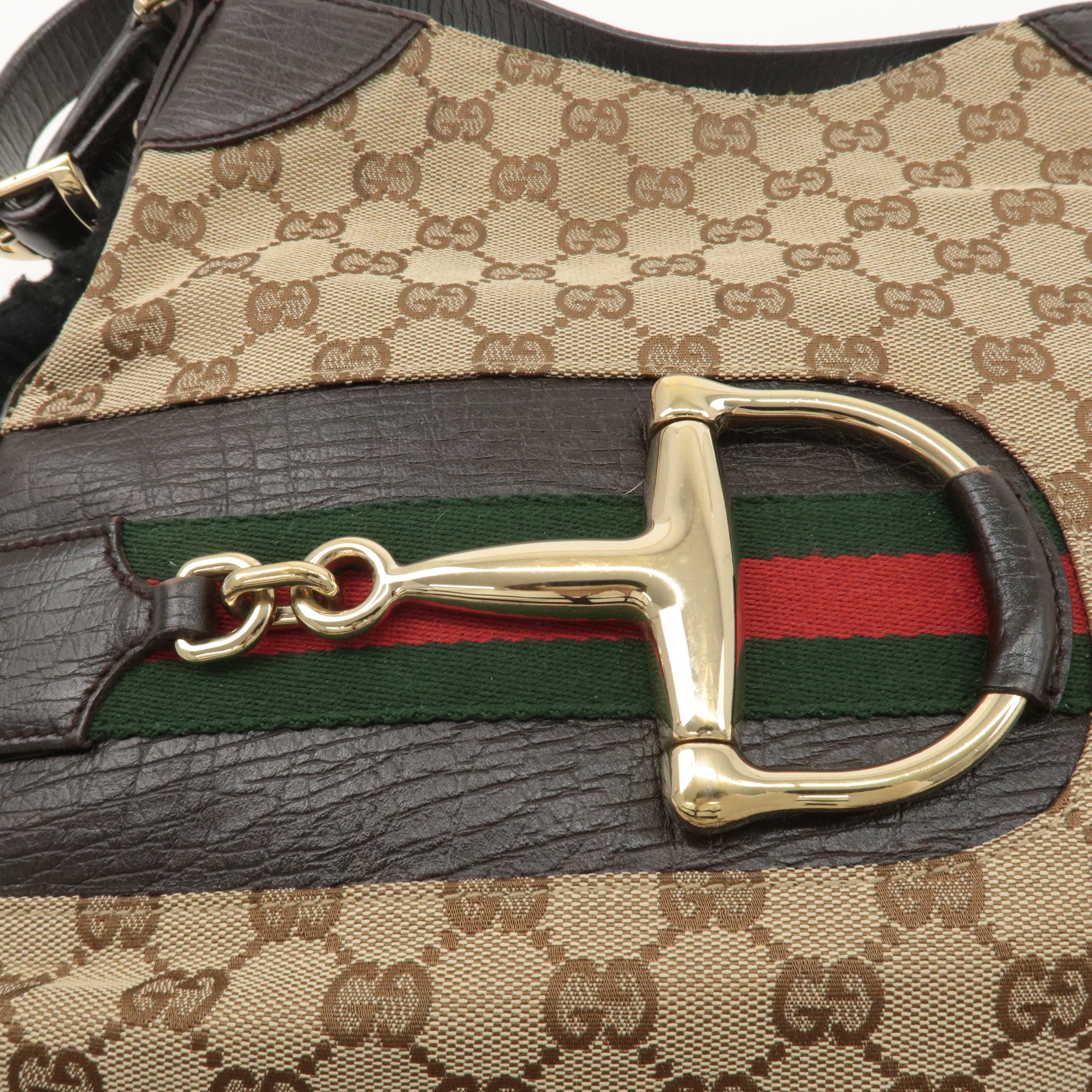 GUCCI Sherry Horsebit GG Canvas Leather Shoulder Bag 137388