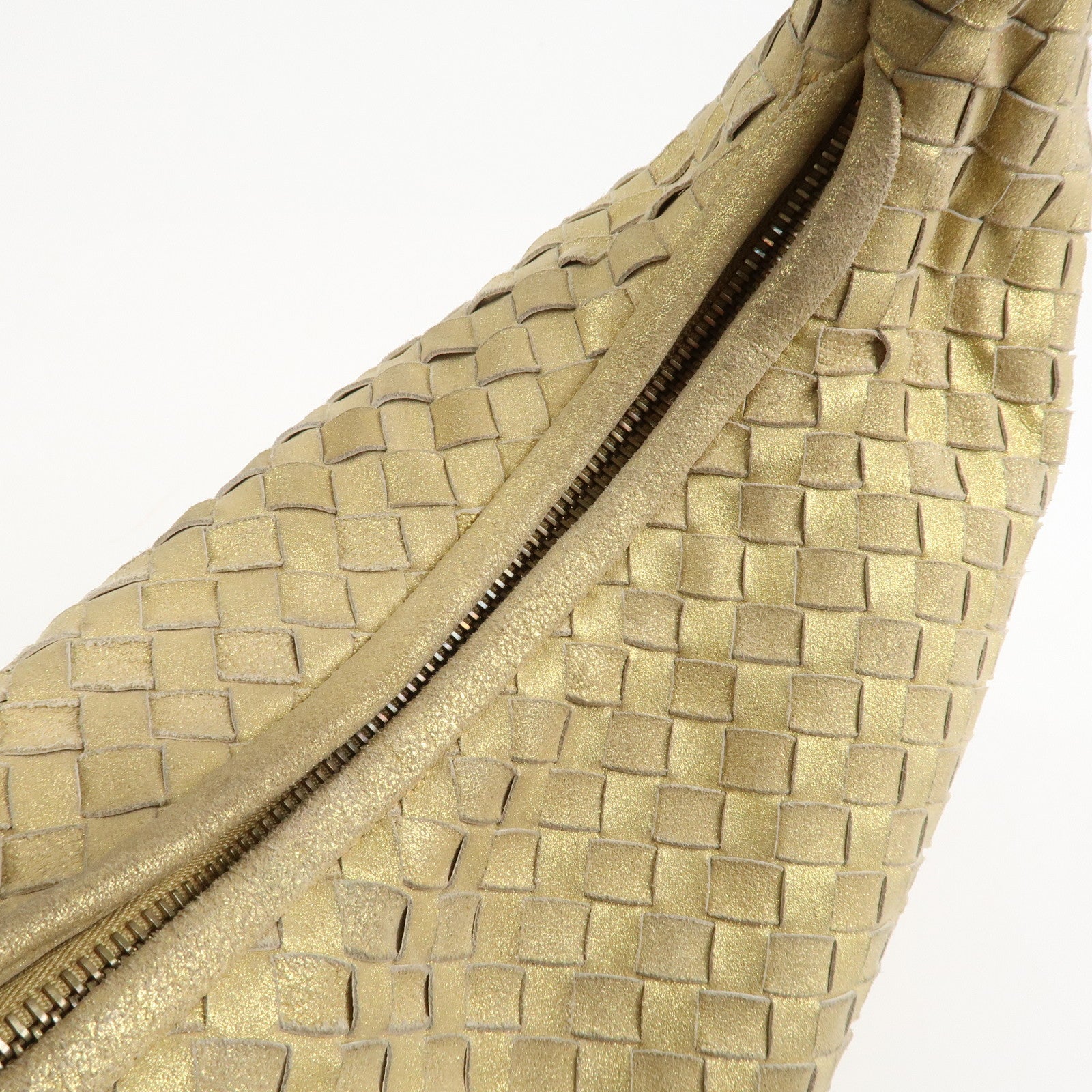 BOTTEGA VENETA Intrecciato Leather Shoulder Bag Gold 115653 Used