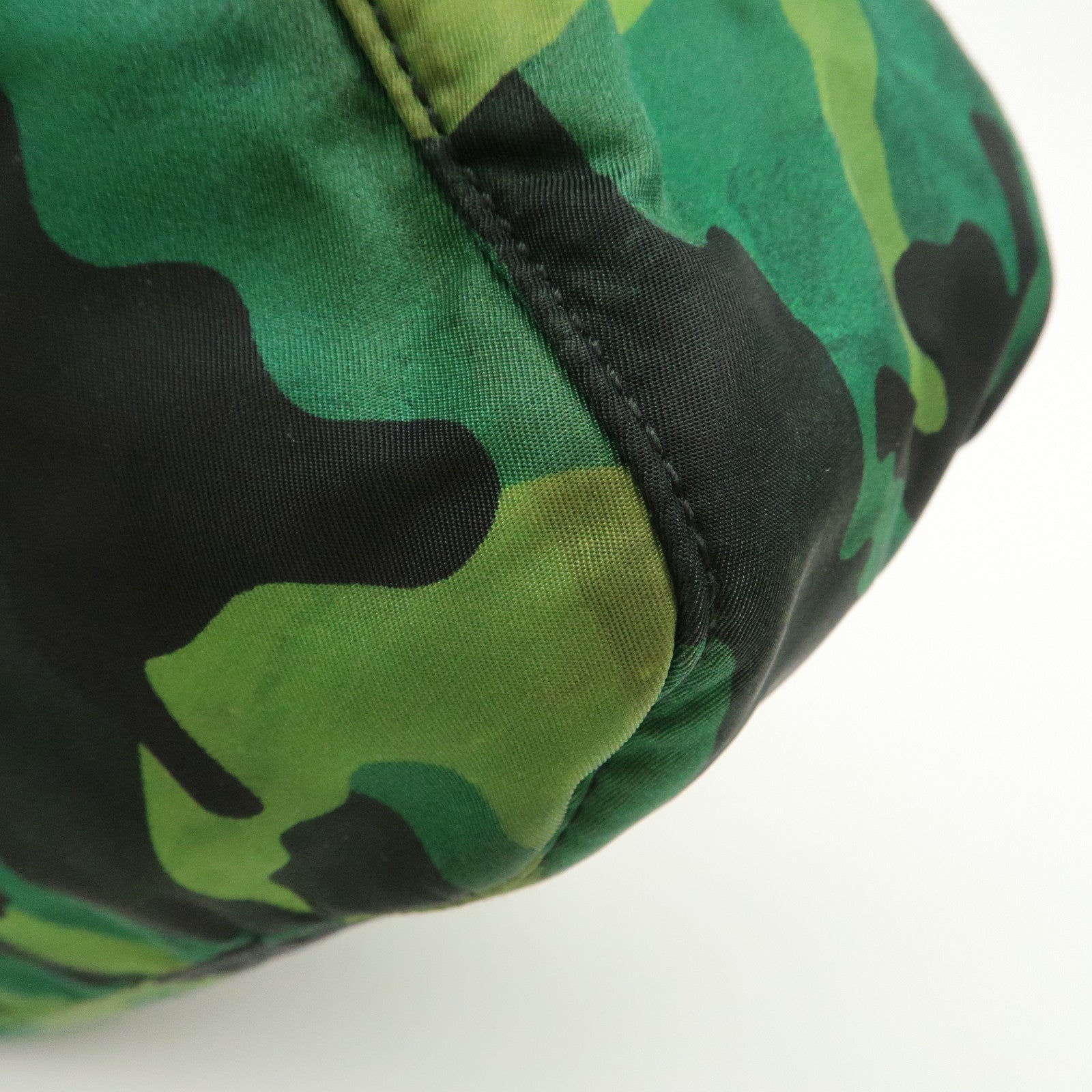 PRADA Logo Nylon Leather Camouflage Shoulder Bag Green Black Used