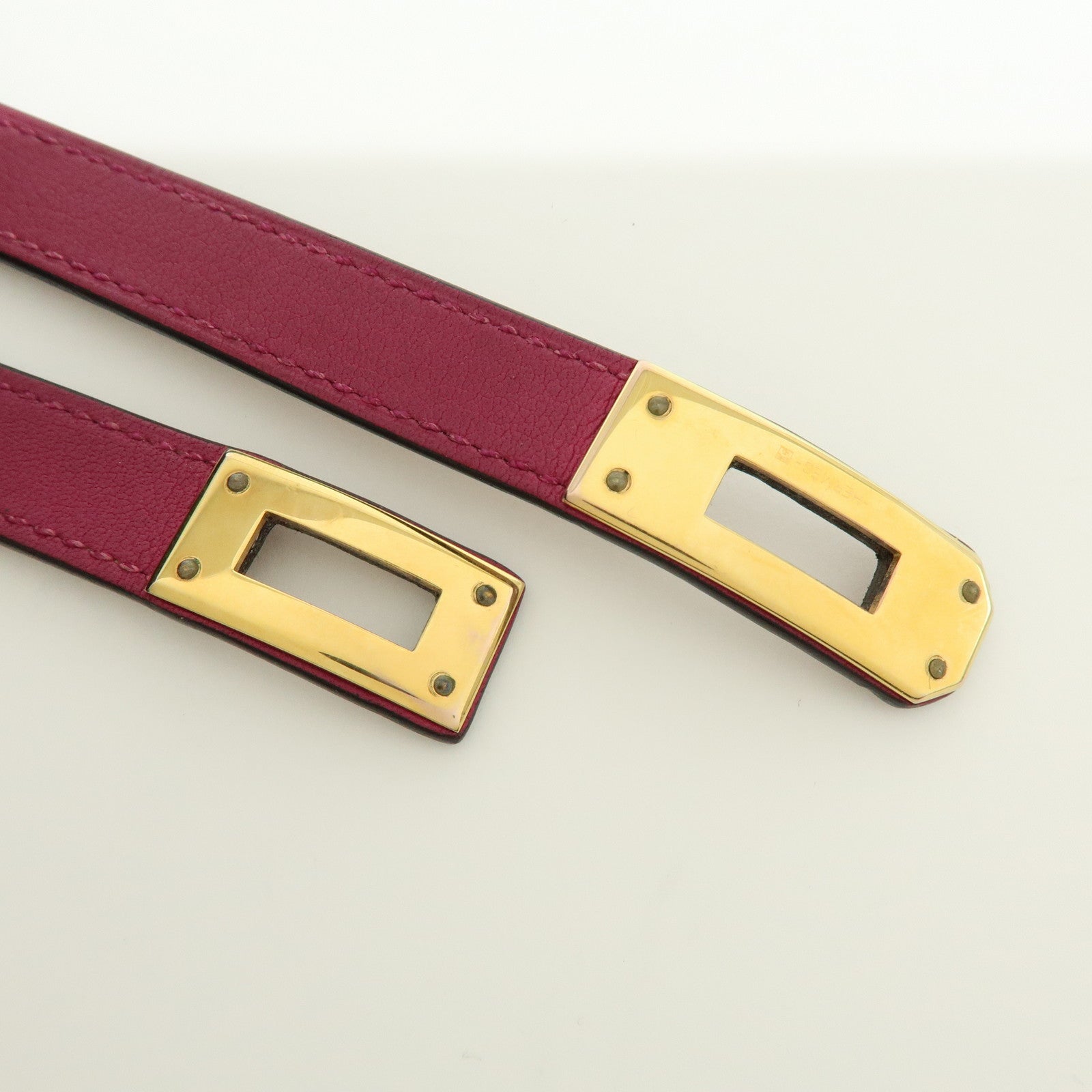 HERMES Leather Kelly Double Tour Bracelet A Stamped Purple Brown