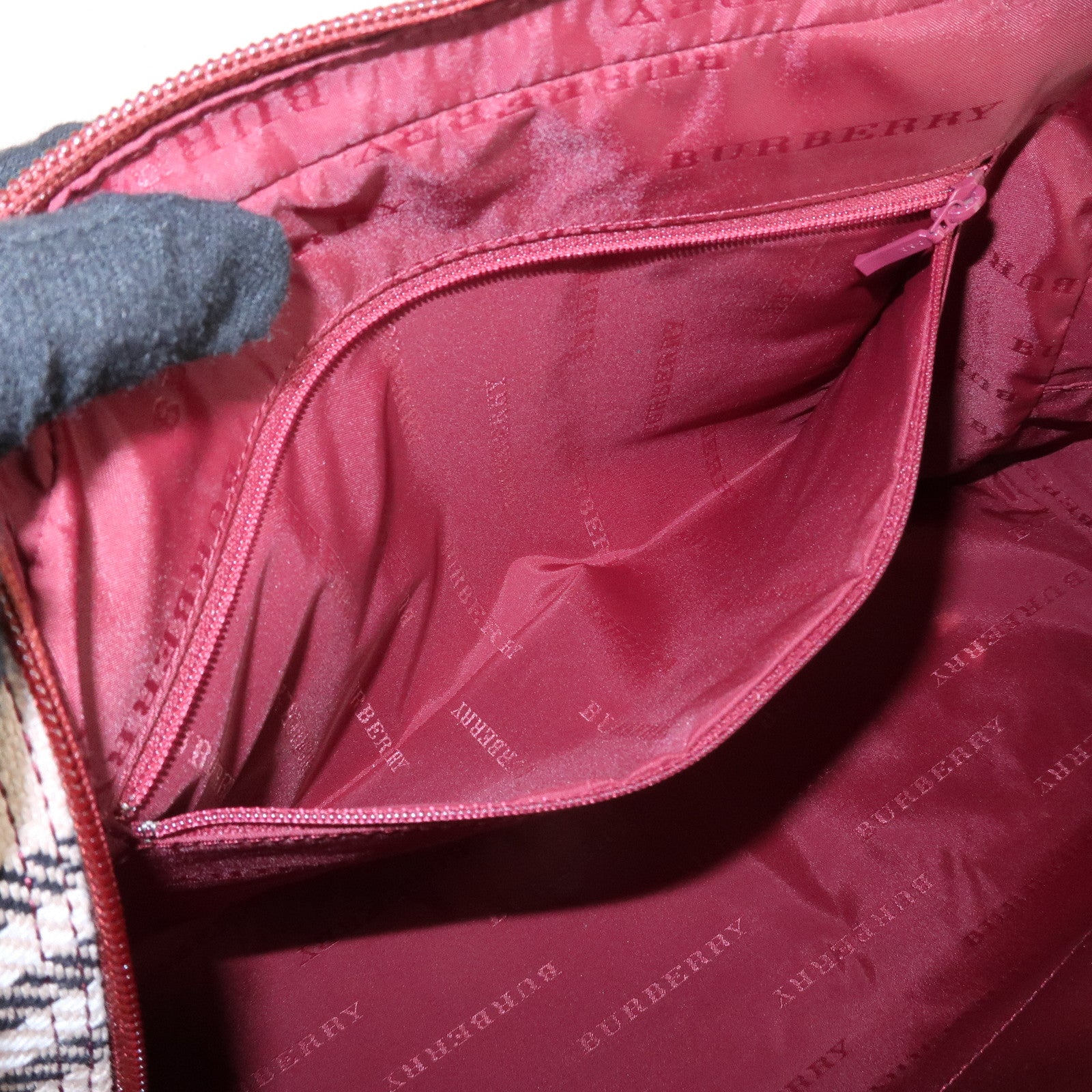BURBERRY Leather Hand Bag Boston Bag Nova Plaid Brown Used
