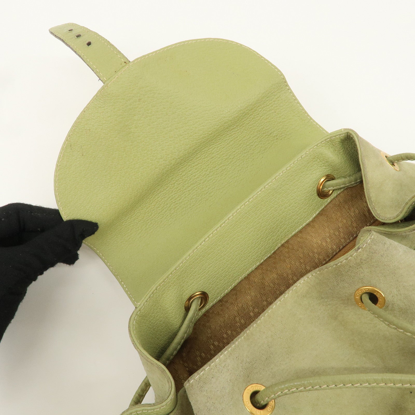 GUCCI Bamboo Suede Leather Ruck Sack Back Pack Green 003.58.0016