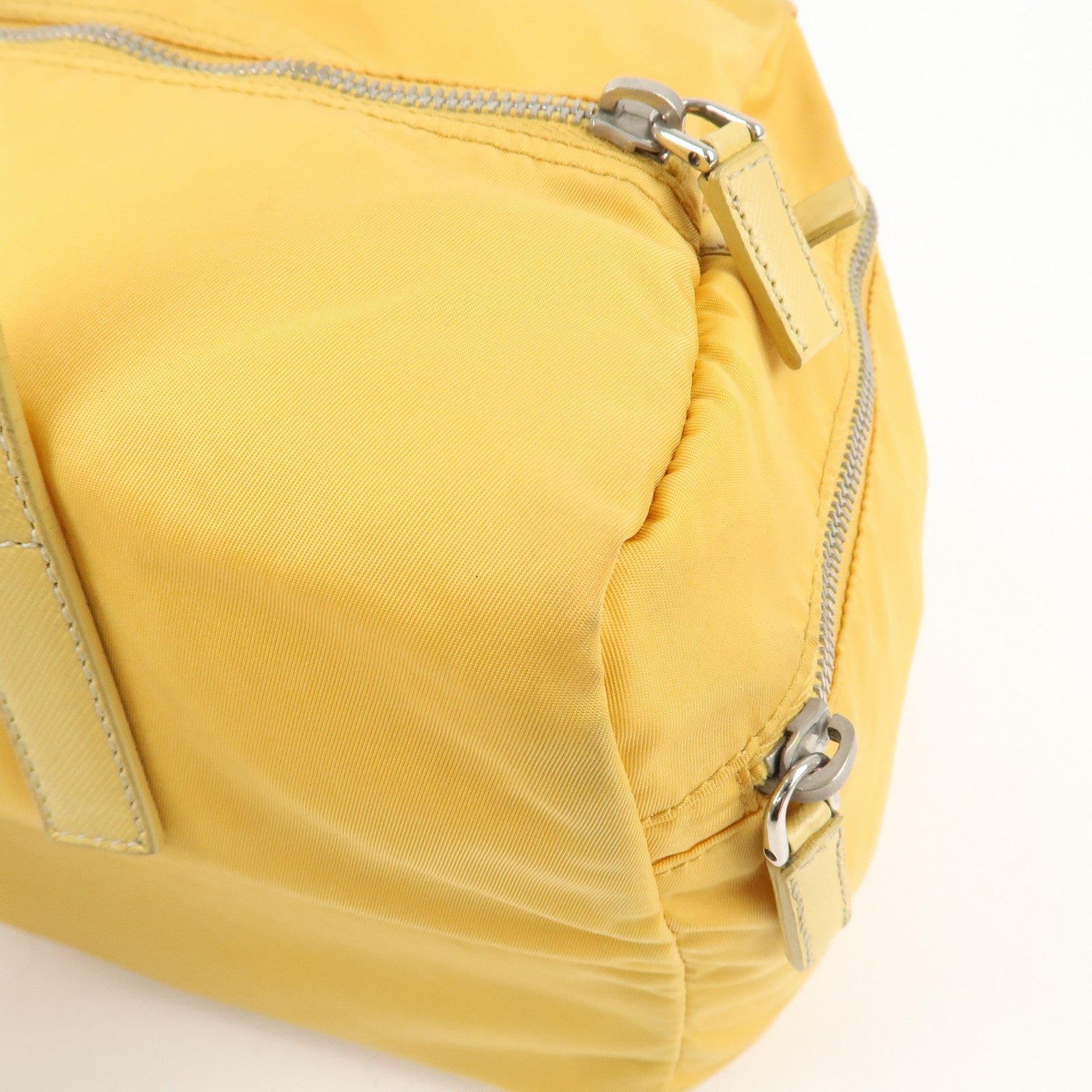 PRADA Logo Nylon Leather Boston Bag Shoulder Bag Yellow Silver Used