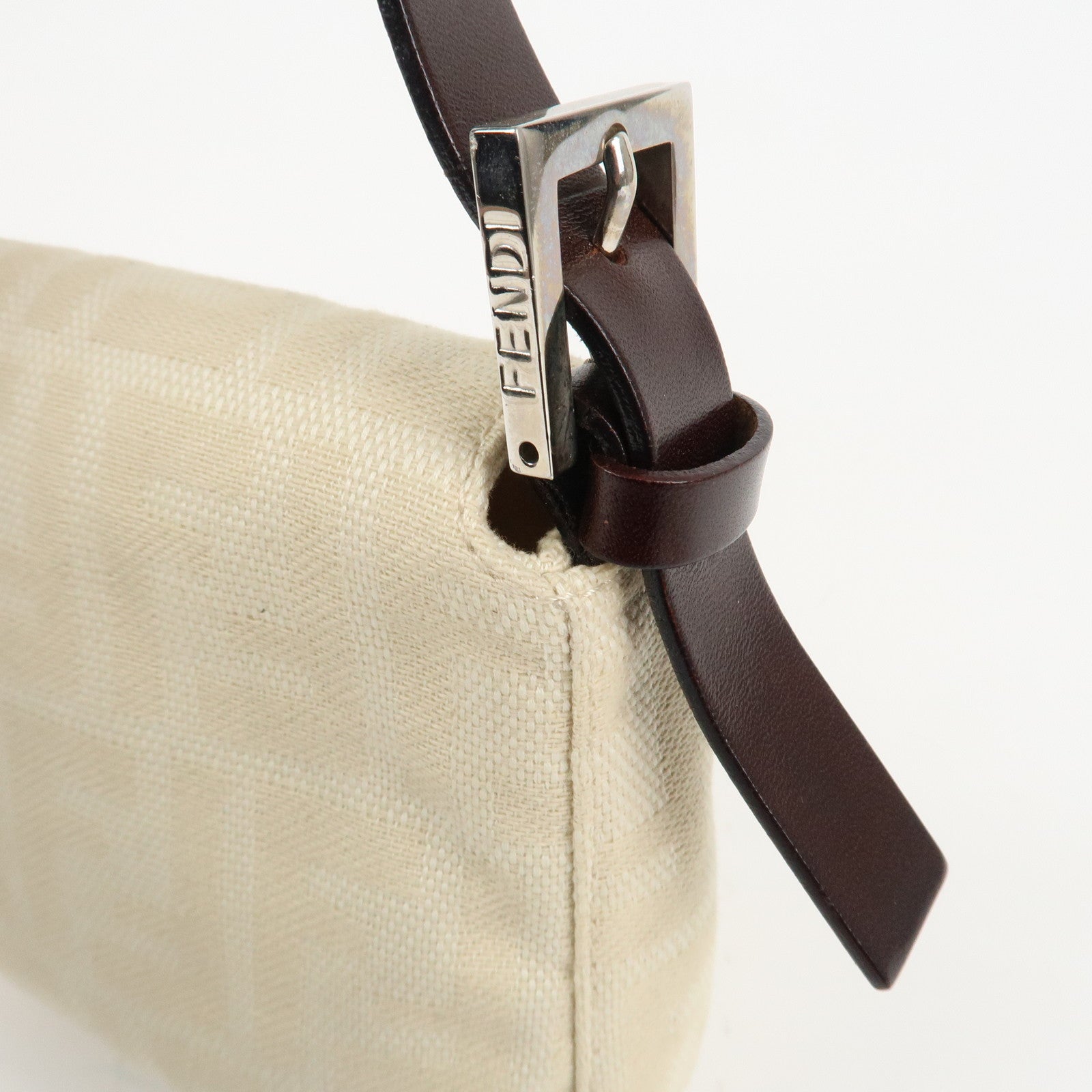 FENDI Mamma Baguette Zucca Canvas Shoulder Bag Beige White 26424 Used