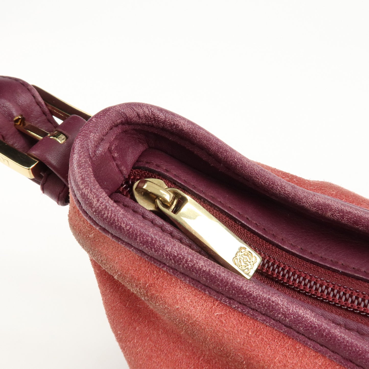 LOEWE Anagram Suede Leather Shoulder Bag Red Purple