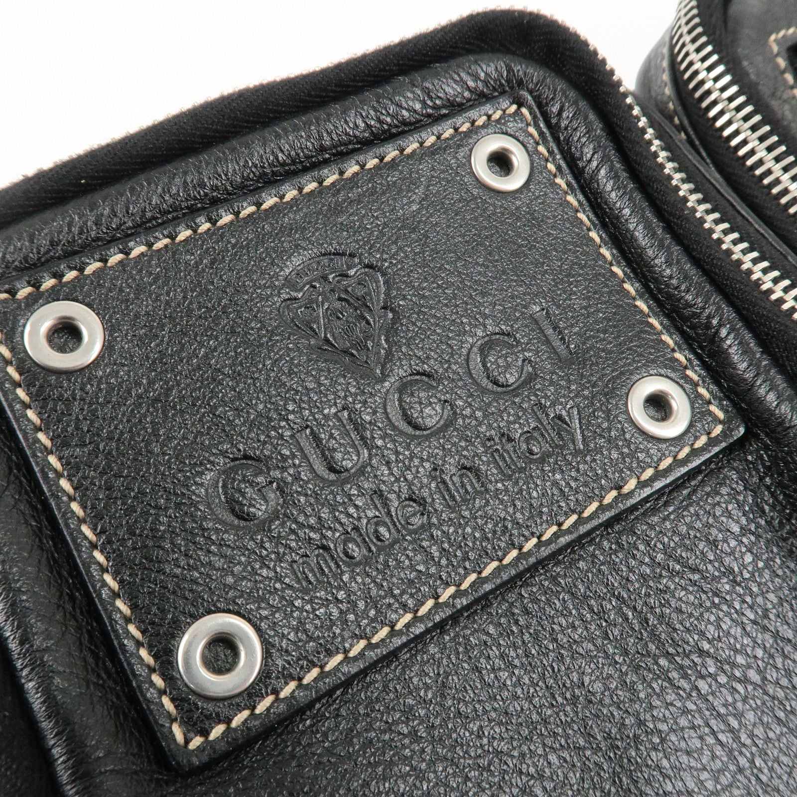 GUCCI Leather Nylon Waist Bag Cross Body Bag Black 201846 Used