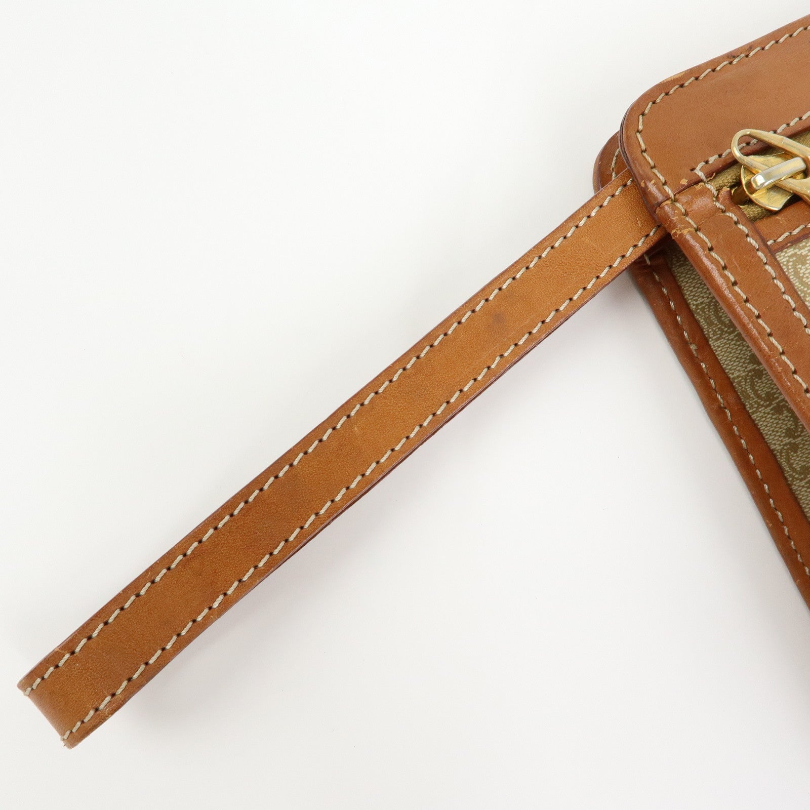 CELINE Macadam PVC Leather Clutch Bag Pouch Beige Brown
