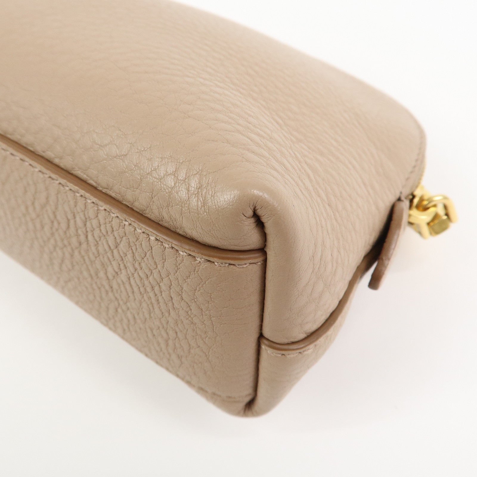 PRADA Logo Leather Cosmetic Pouch Clutch Beige 1ND005