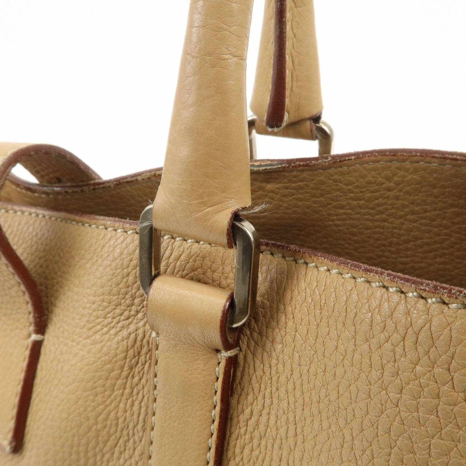 PRADA Triangle Logo Leather Shoulder Bag Hand Bag Beige
