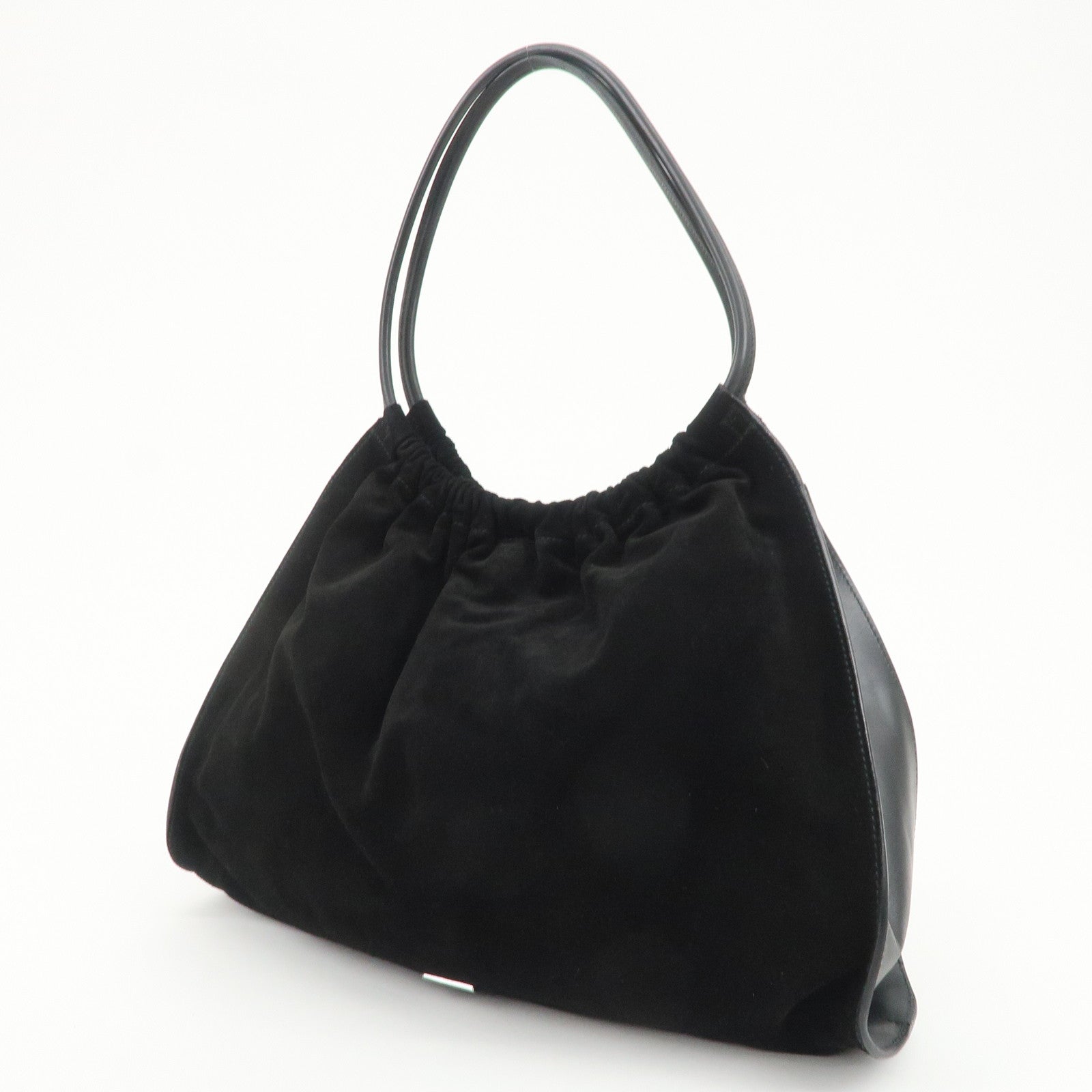 GUCCI Logo Suede Leather Shoulder Bag Hand Bag Black 001・4332