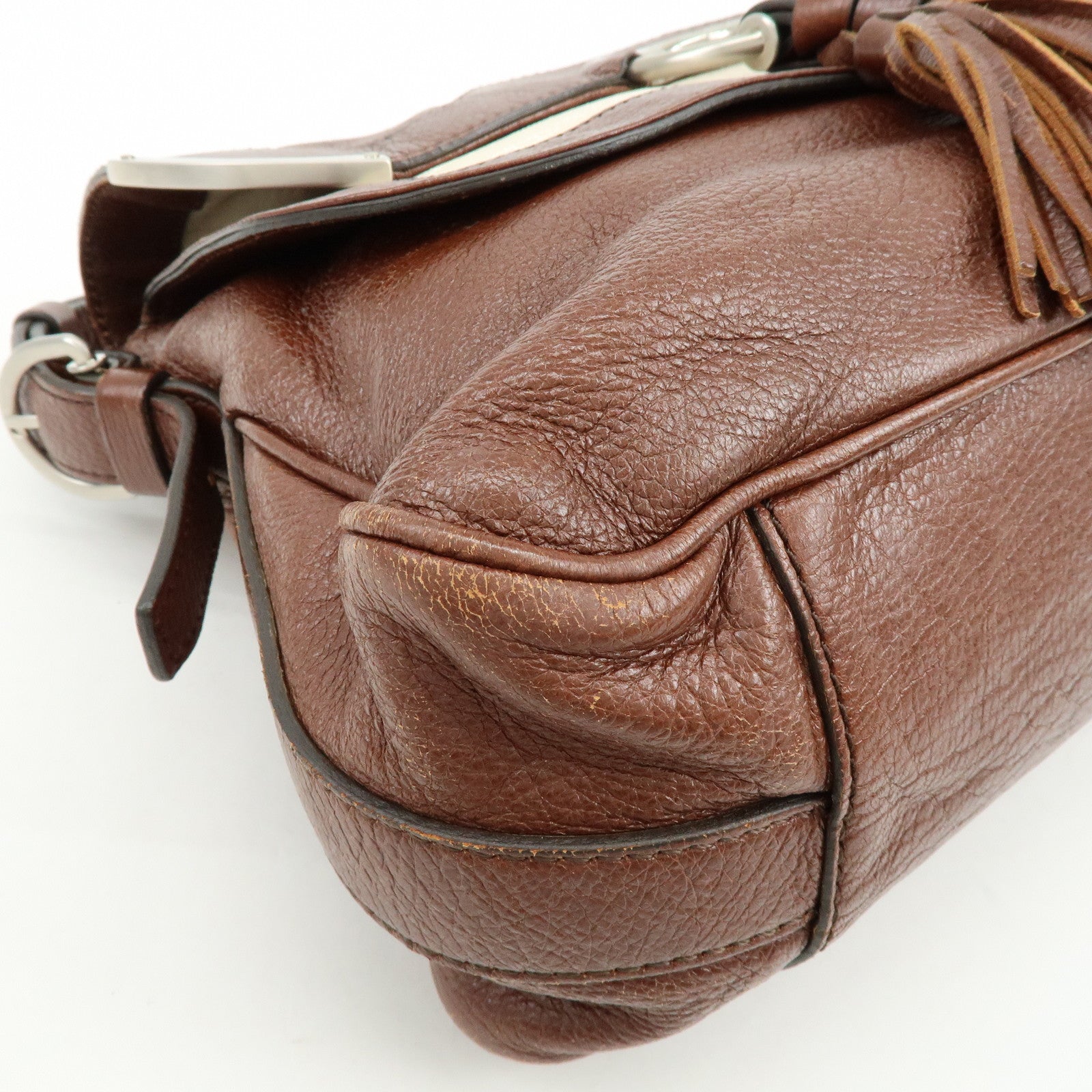 CELINE Tassel Leather Shoulder Bag Brown