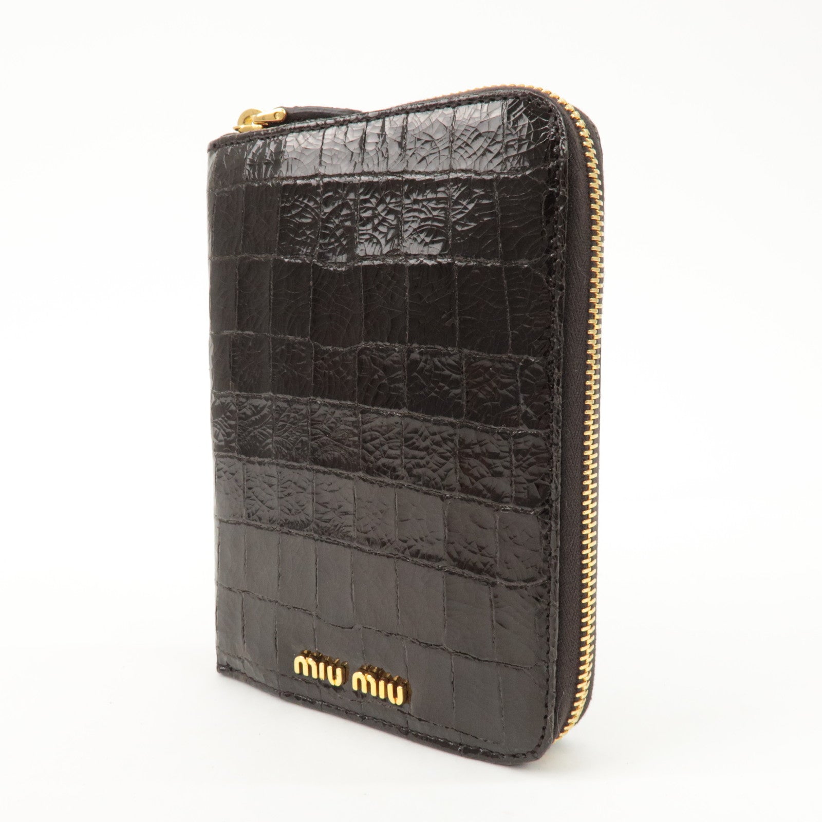 MIU MIU Logo Leather Agenda Panner Cover Gold HDW Black Used