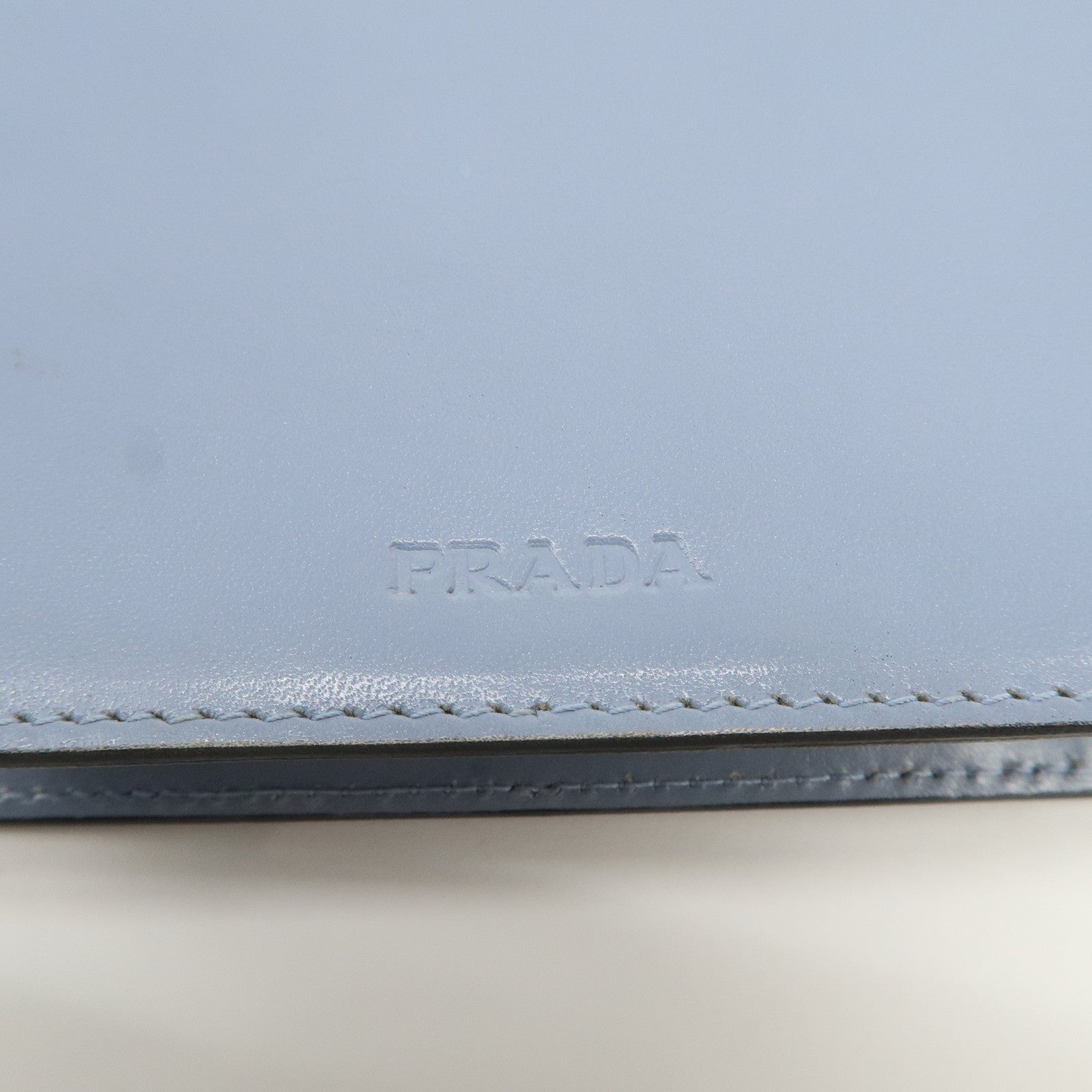 PRADA Logo Leather Shoulder Bag Crossbody Bag Light Blue