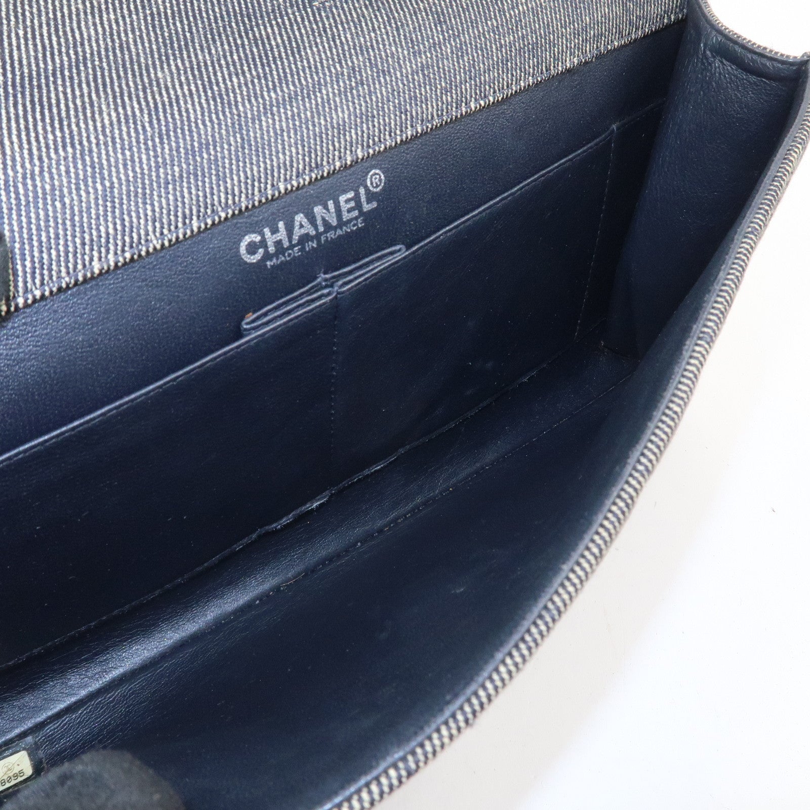 CHANEL Chocolate Bar Denim Leather Chain Shoulder Hand Bag Black