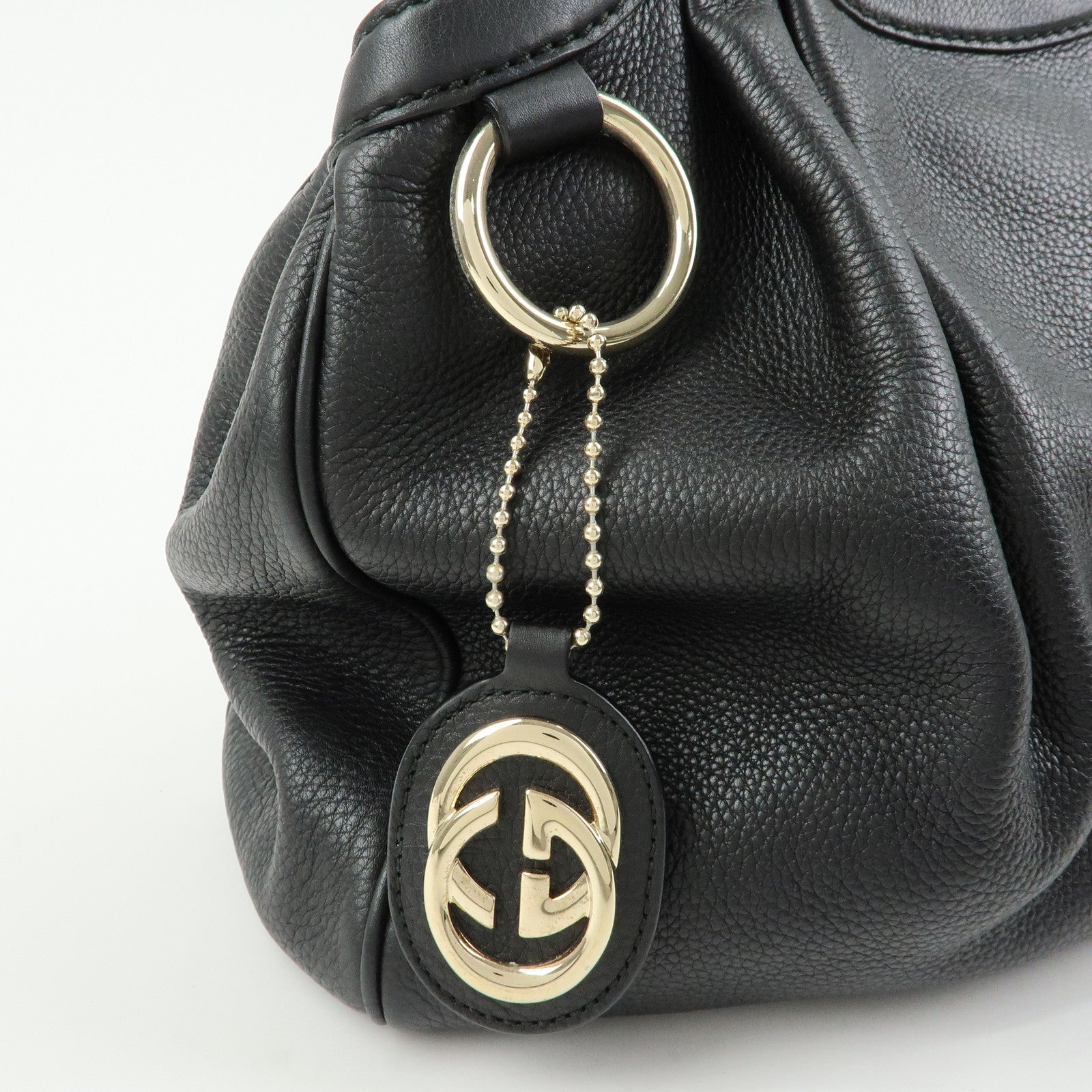 GUCCI Sukey Interlocking G Leather Tote Hand Bag Black 211944