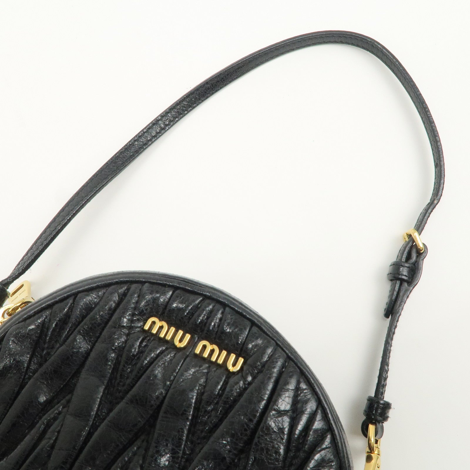MIU MIU Logo Matelasse Leather Hand Bag Mini Bag Black