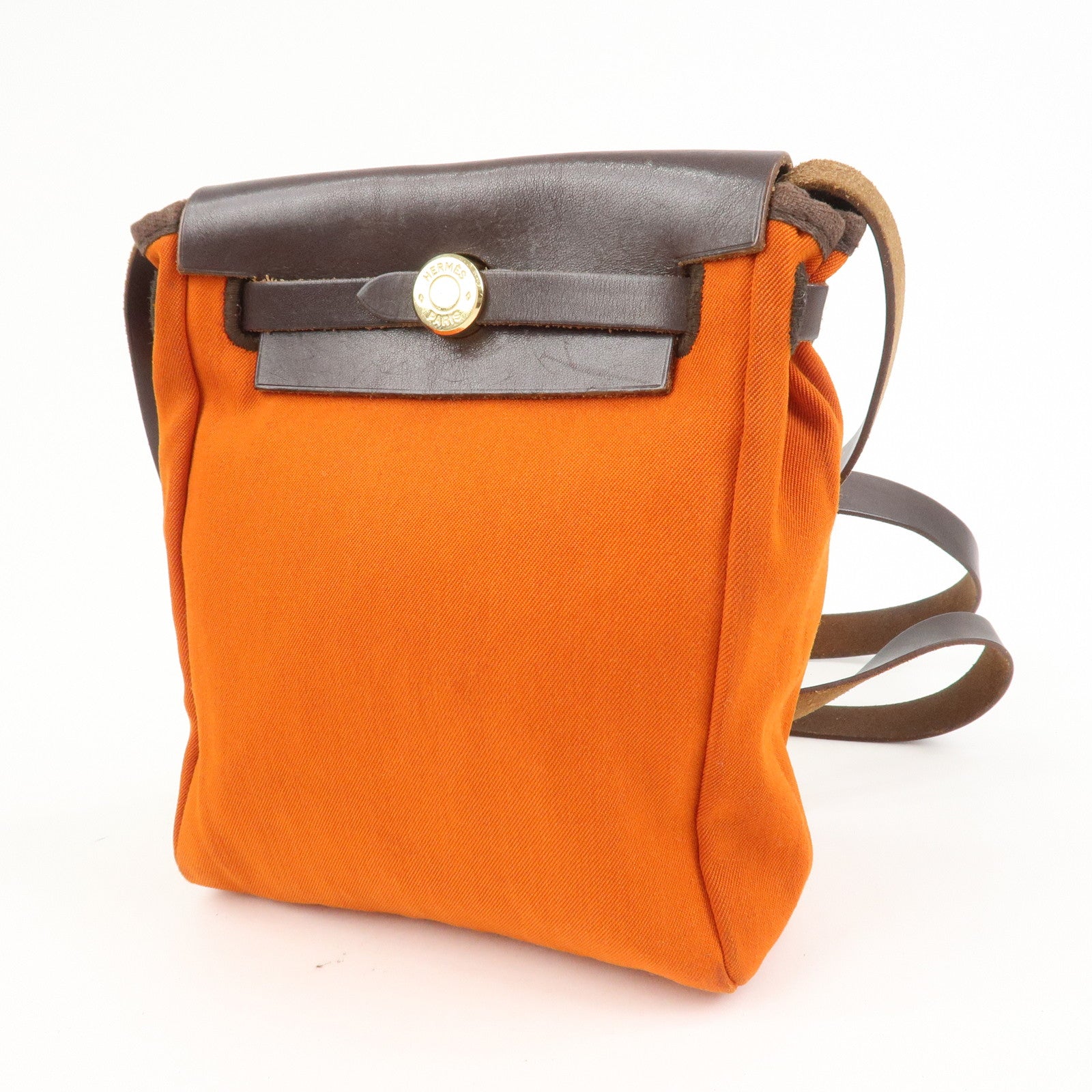 HERMES Logo Canvas Leather Herbag TPM Shoulder Bag H Stamped Red