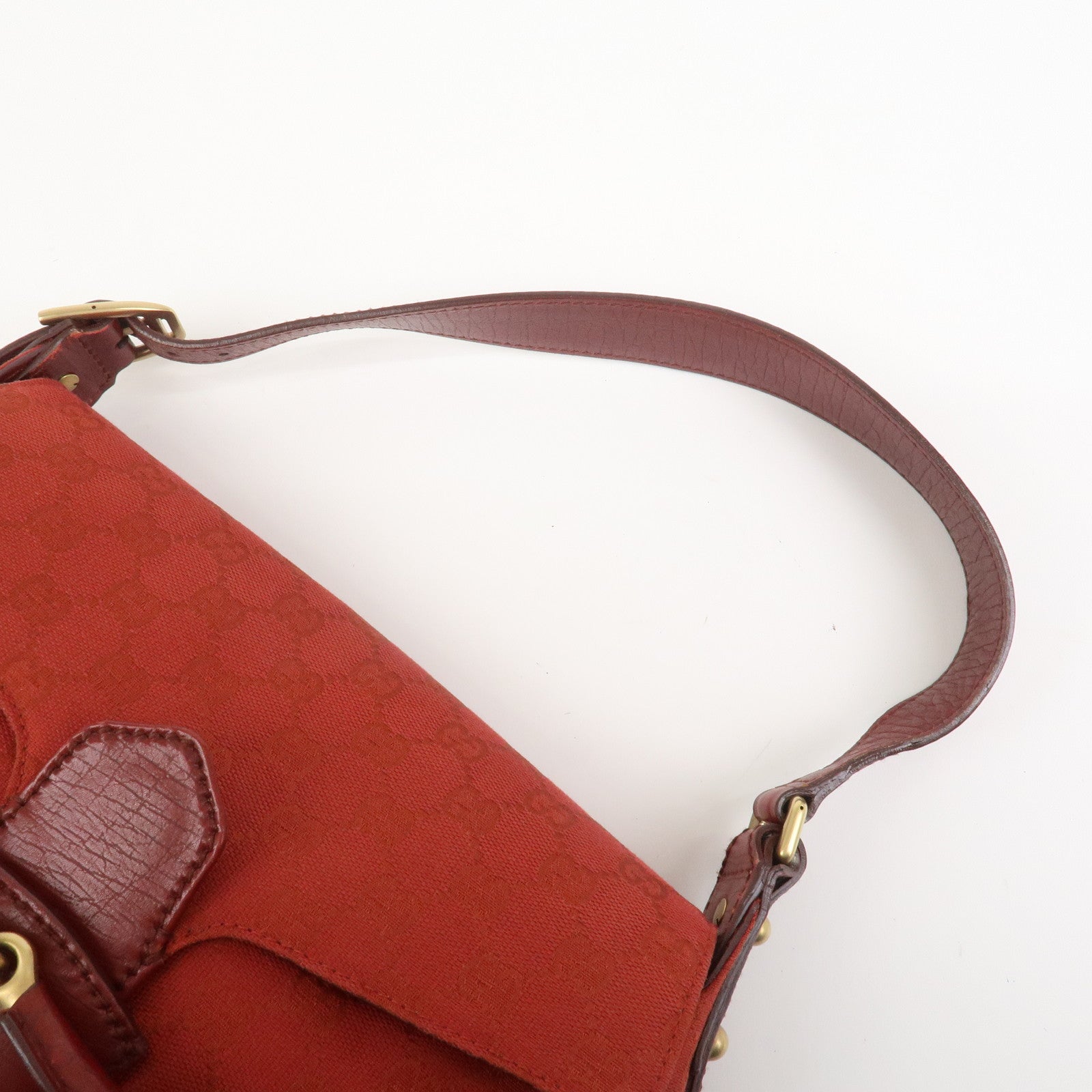 GUCCI Horsebit GG Monogram Canvas Leather Hand Bag Red