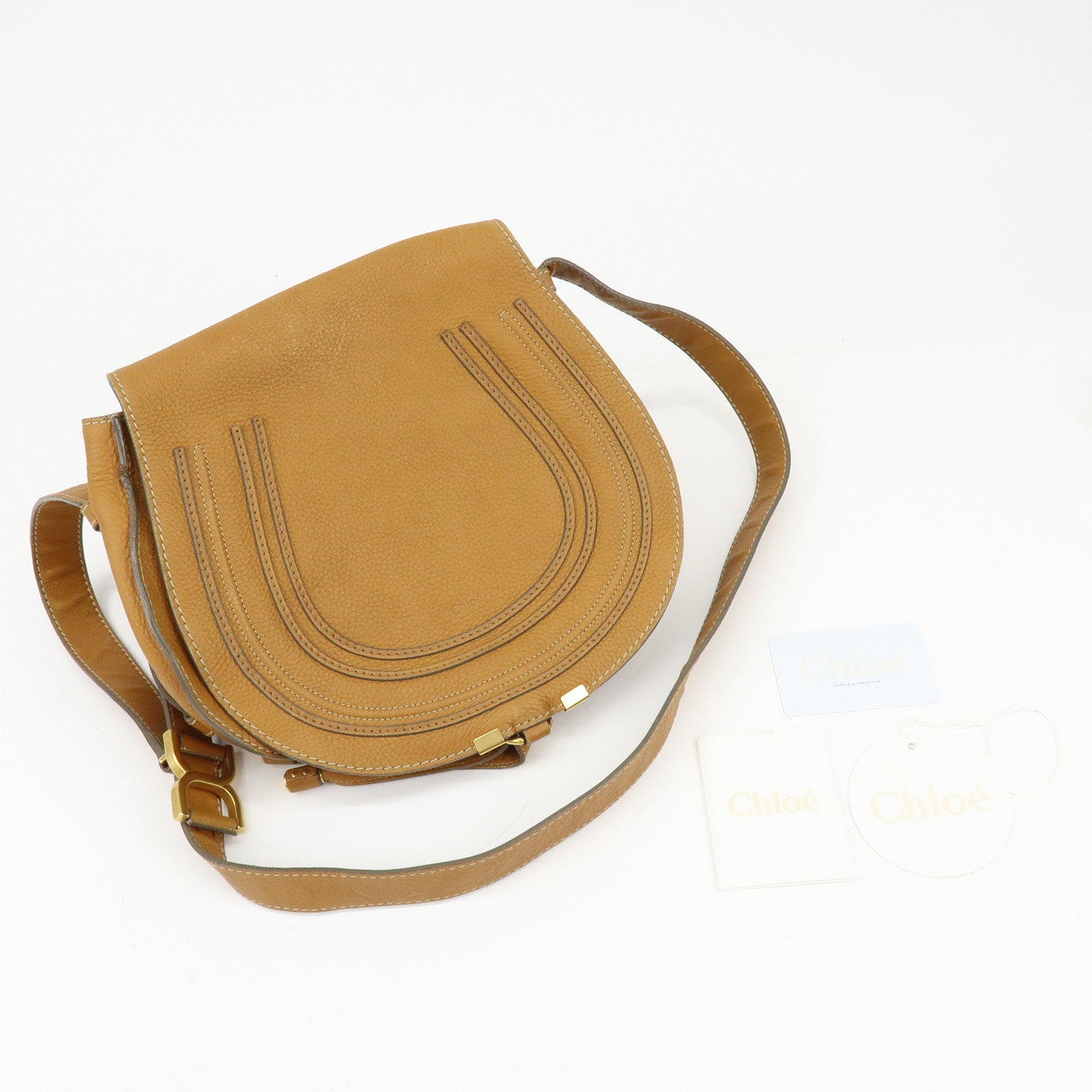 Chloe Marcie Leather Shoulder Bag Saddle Bag Crossbody Bag Brown
