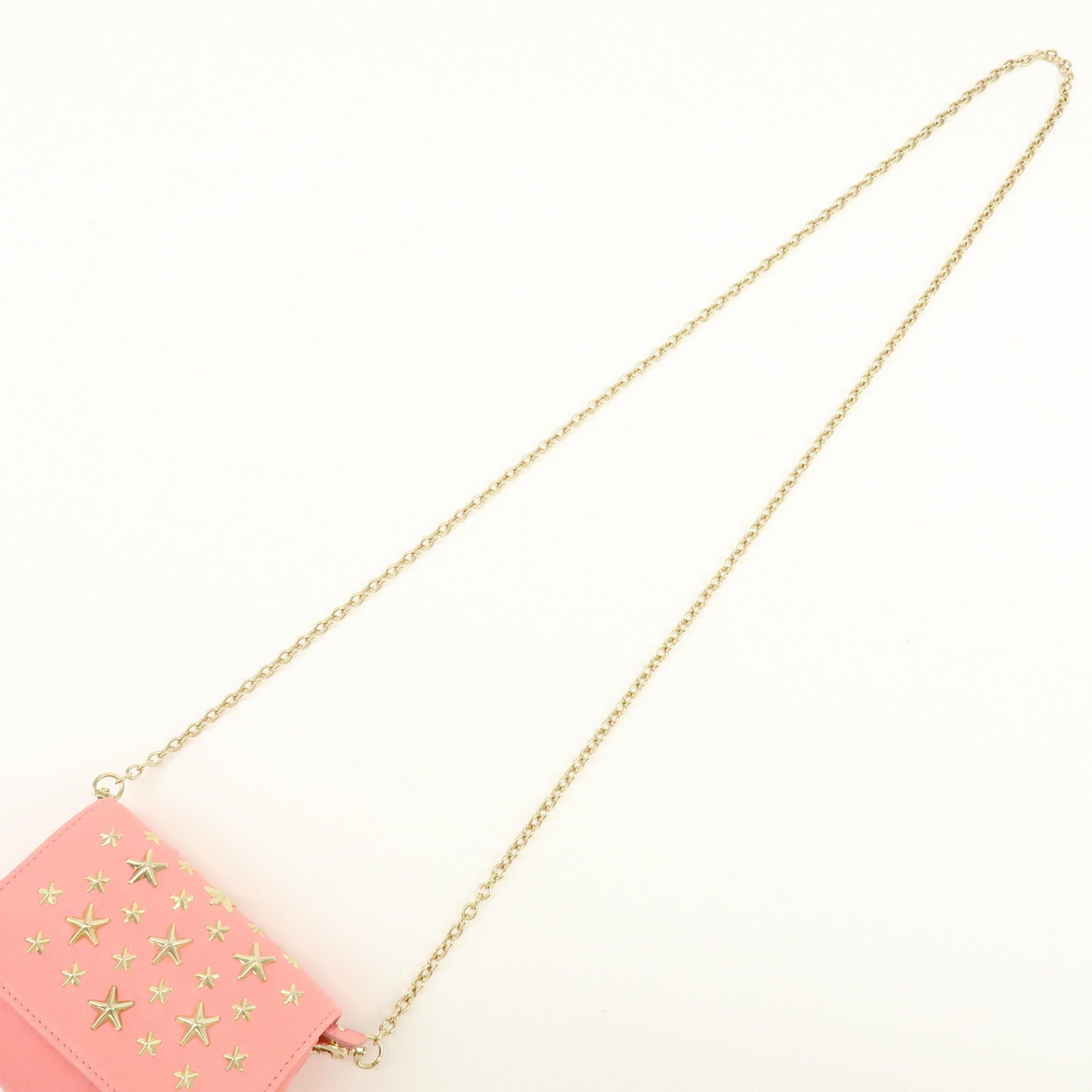 JIMMY CHOO Studs Leather Chain Shoulder Bag Crossbody Bag Pink