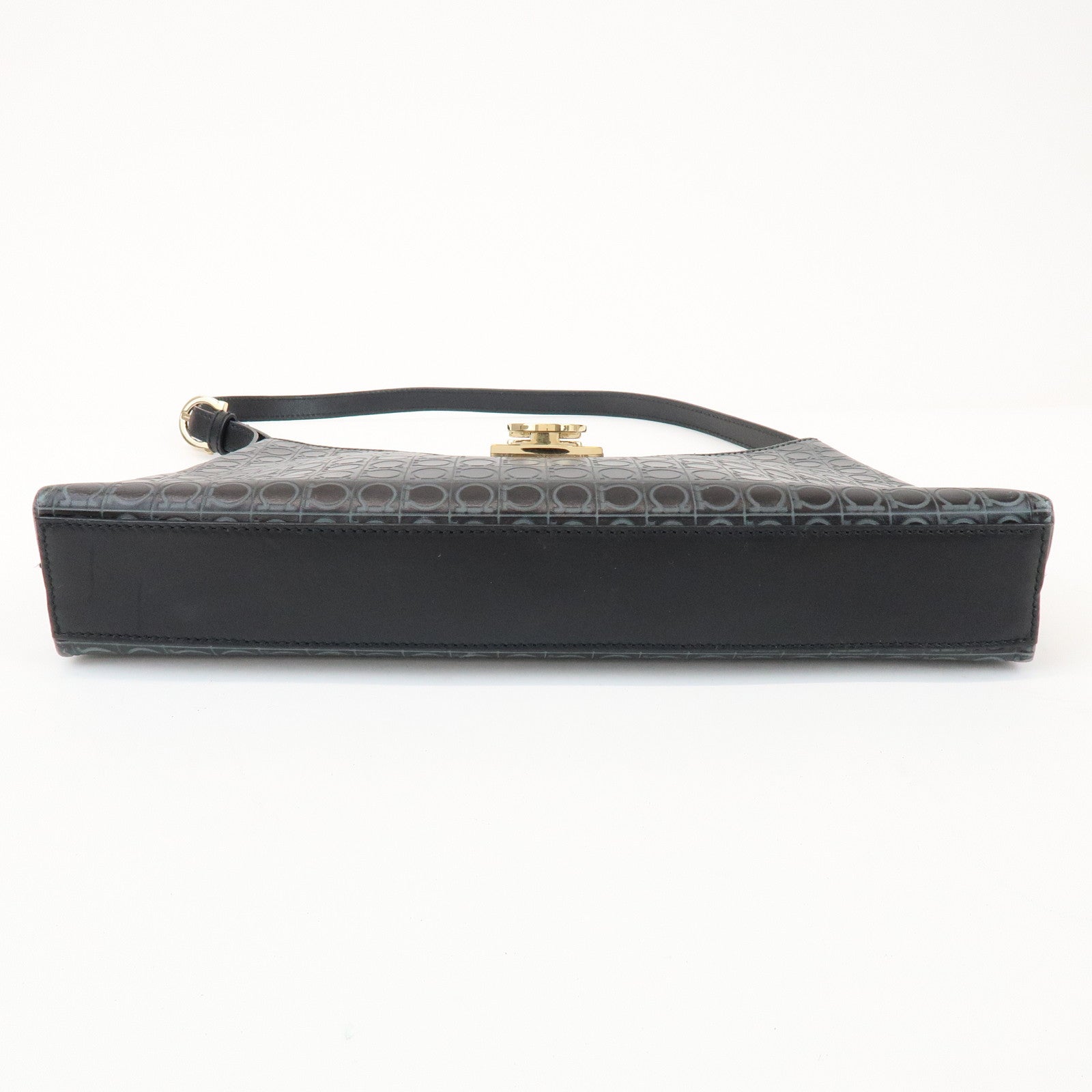 Ferragamo Gancini Leather Shoulder Bag Hand Bag Black