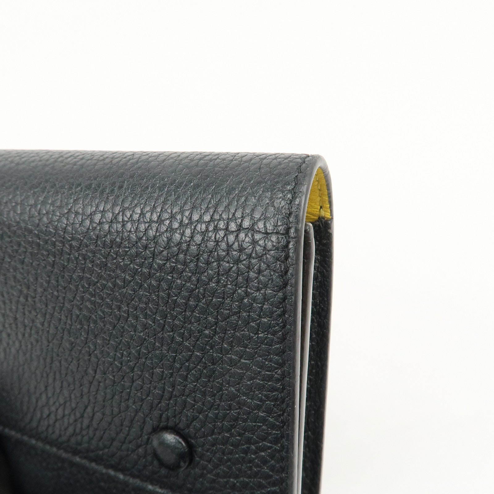 CELINE Logo Glen Calfskin Button Flap Long Wallet Navy