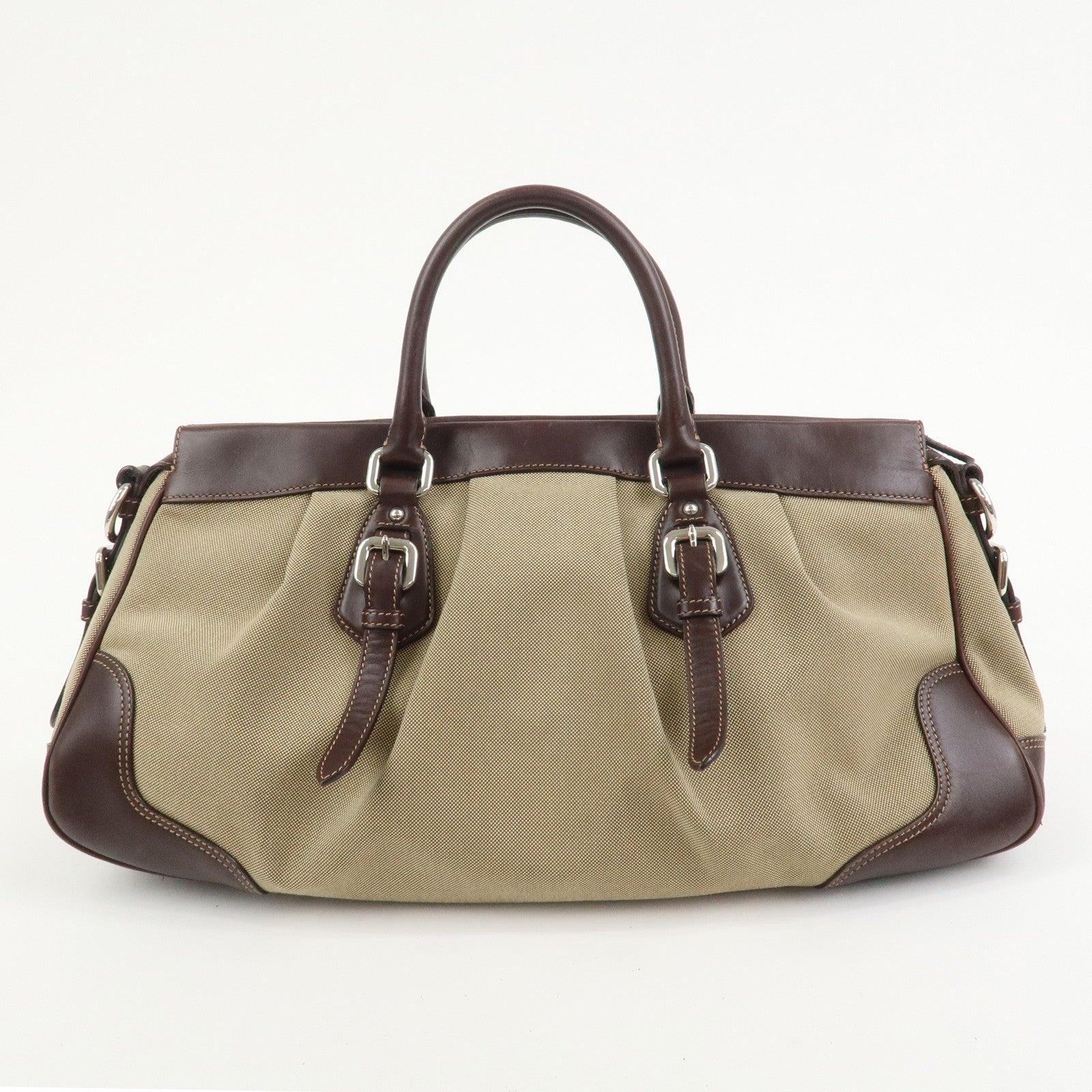 PRADA Logo Canvas Leather 2Way Bag Shoulder Bag Hand Bag Brown