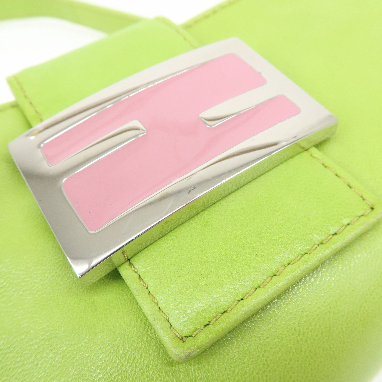 FENDI Leather Shoulder Bag Crossbody Bag Light Green 26685