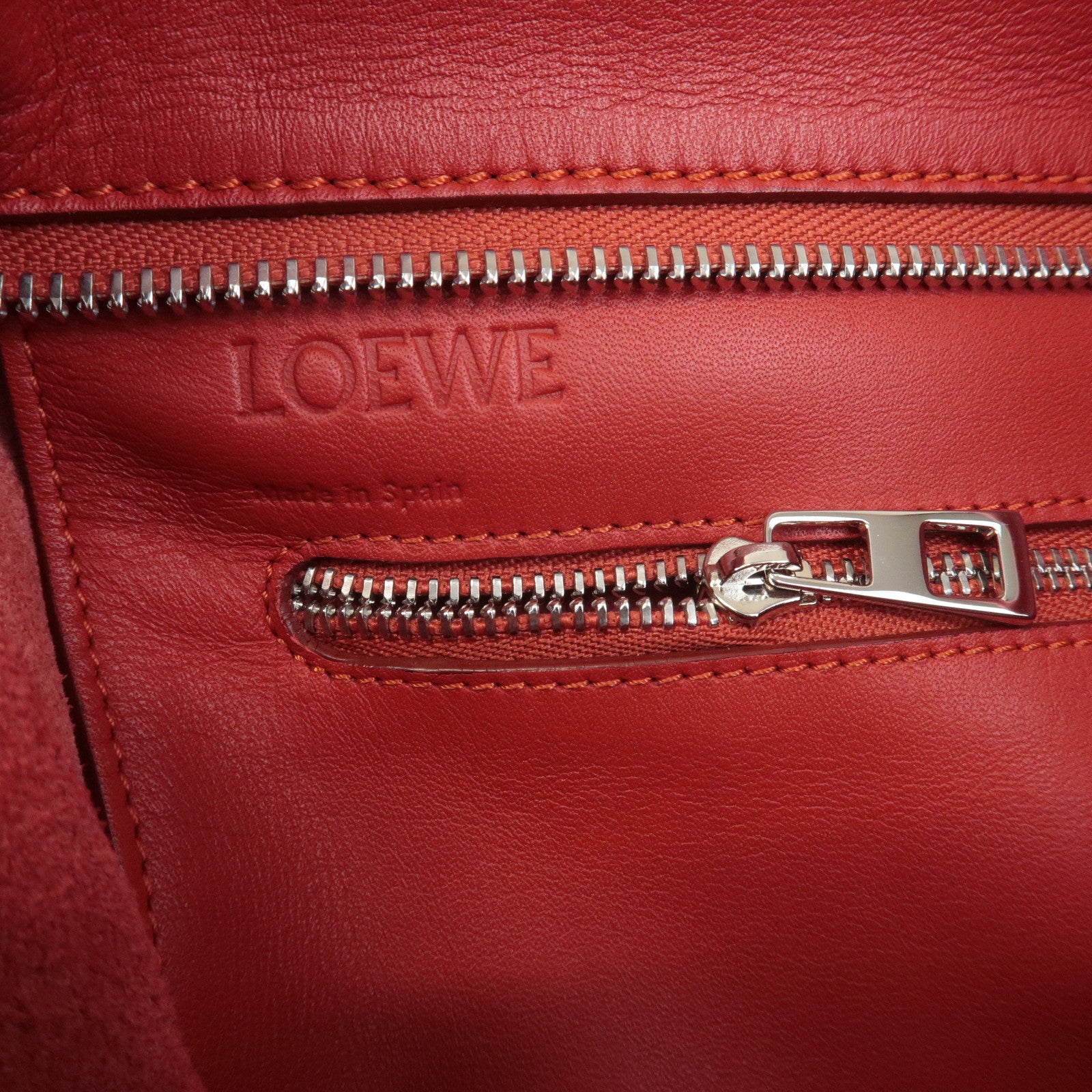 LOEWE Anagram Leather Shopper Tote Bag Shoulder Bag Red Used