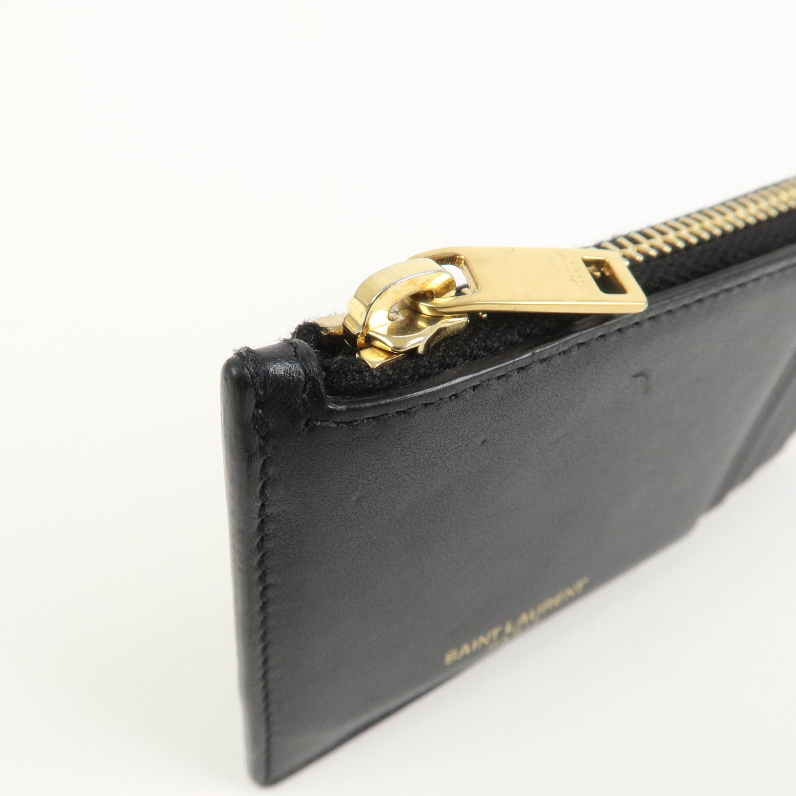SAINT LAURENT PARIS Leather Card Case Card Holder Black 458583