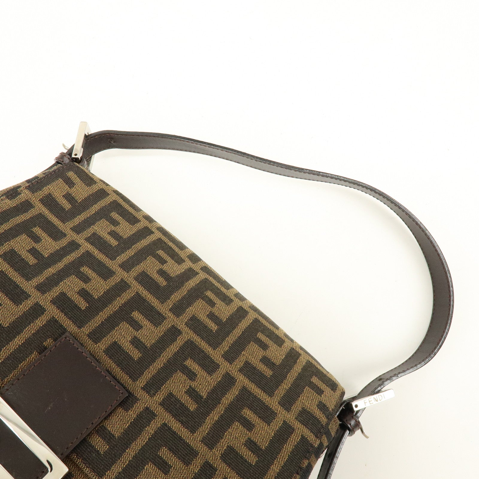 FENDI Mamma Baguette Zucca Canvas Leather Shoulder Bag Brown 26325