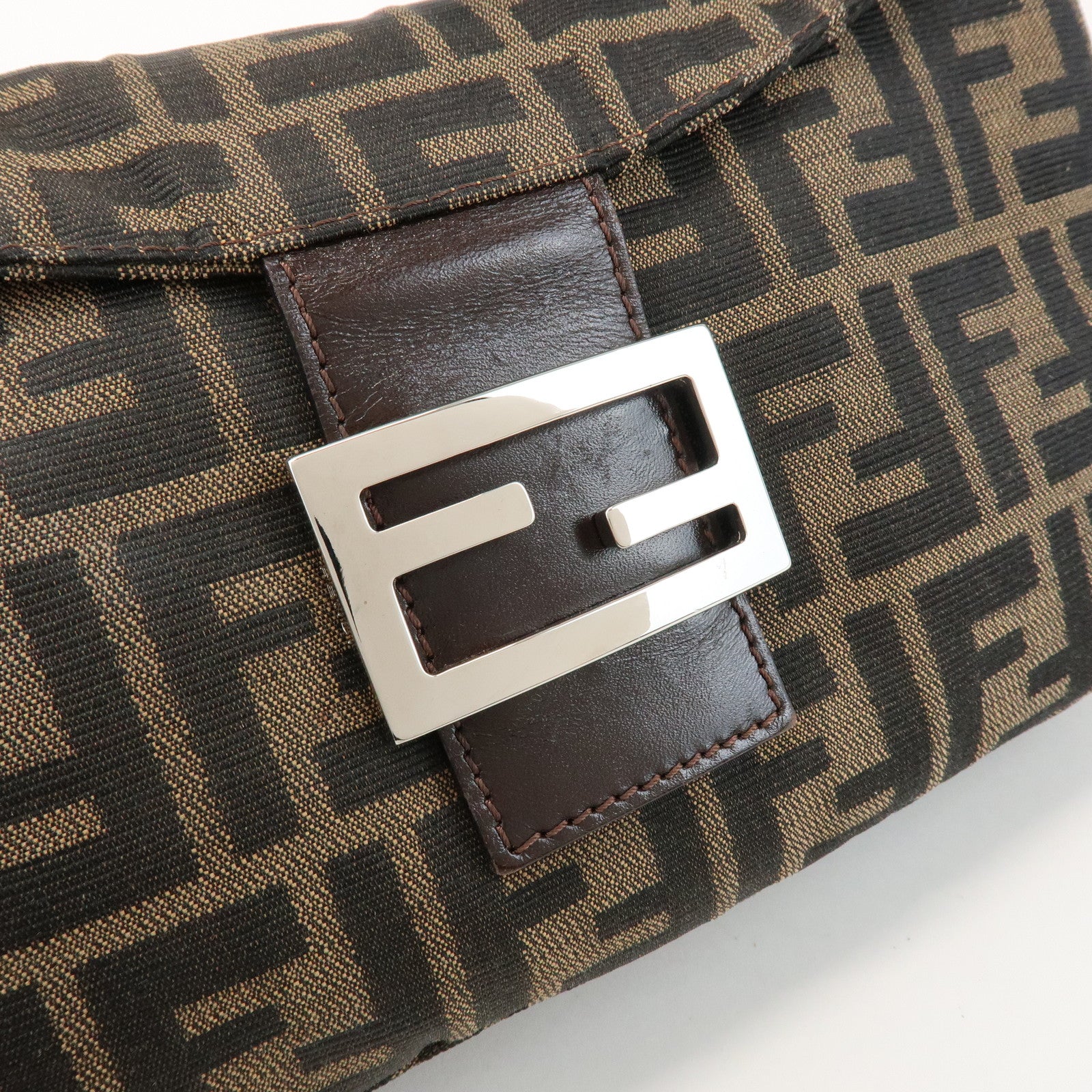 FENDI Zucca Canvas Leather Shoulder Bag Hand Bag Brown Black 26725