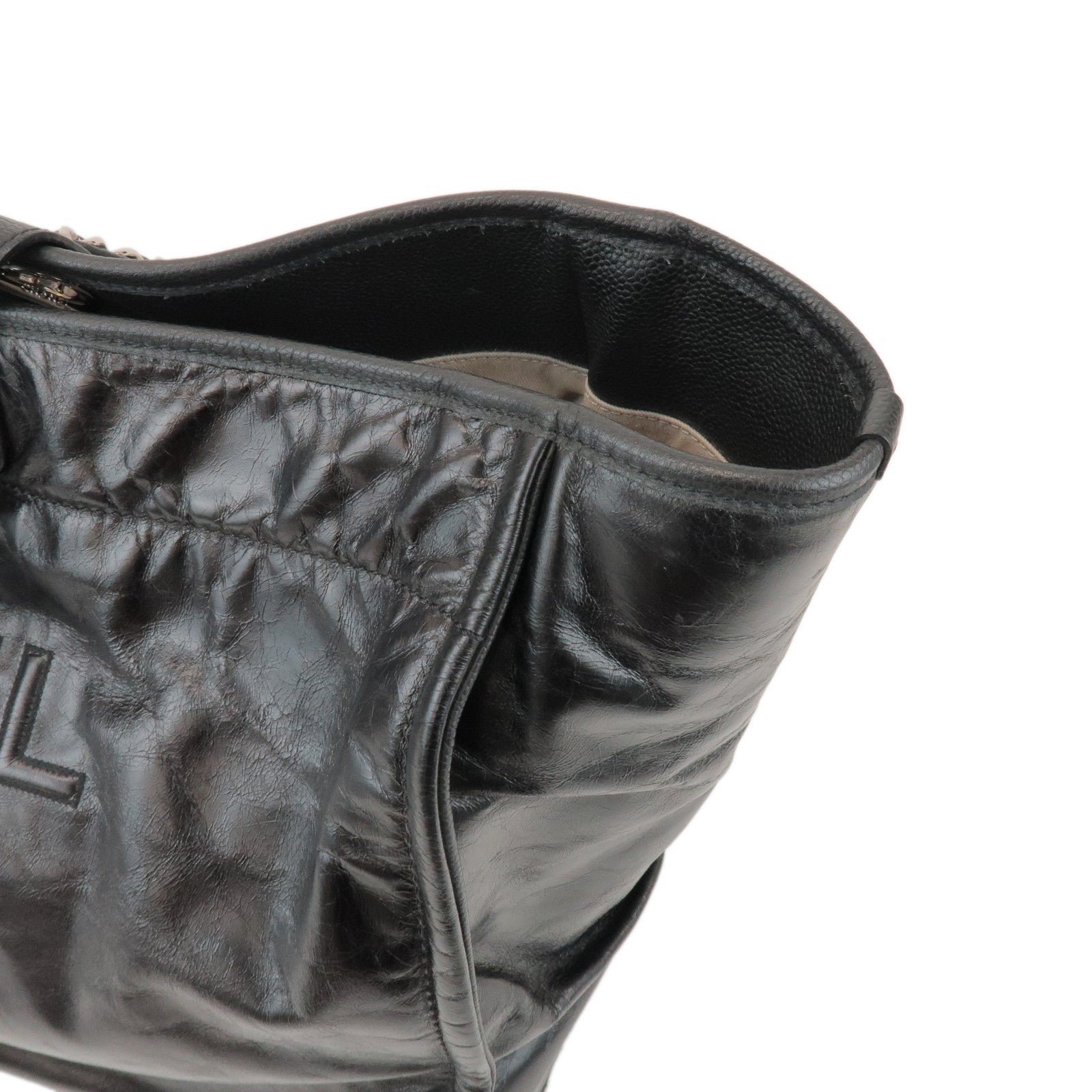 CHANEL Deauville Large Leather Tote Bag Shoulder Bag Black