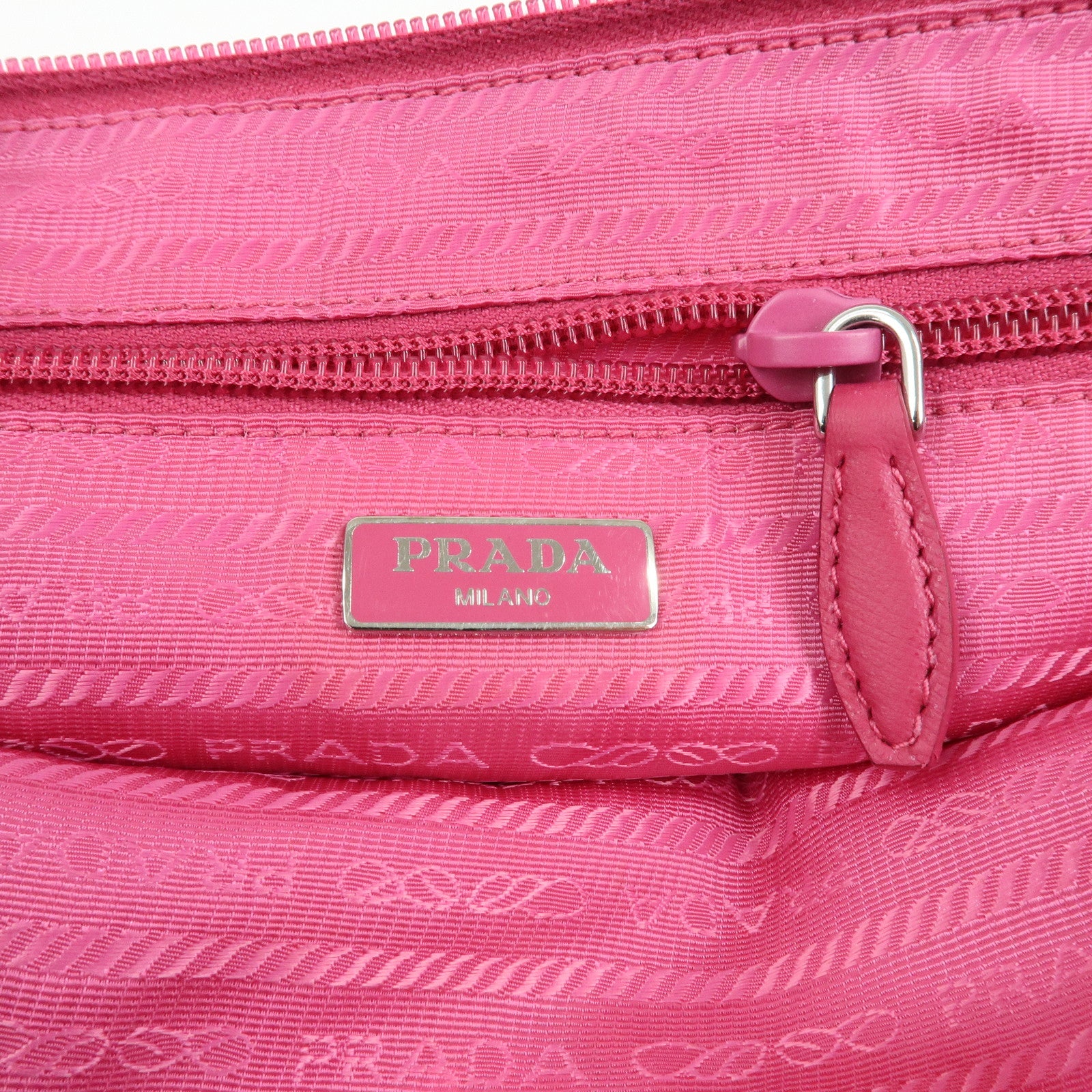 PRADA Triangle Logo Nylon Leather Cosmetic Wristlet Pouch Pink
