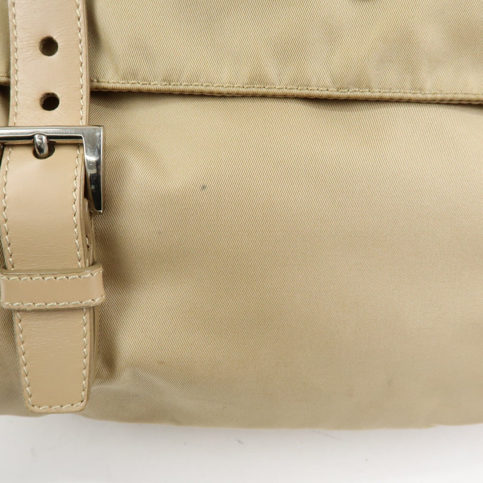 PRADA Triangle Logo Nylon Shoulder Bag Crossbody Bag Beige 1BD953