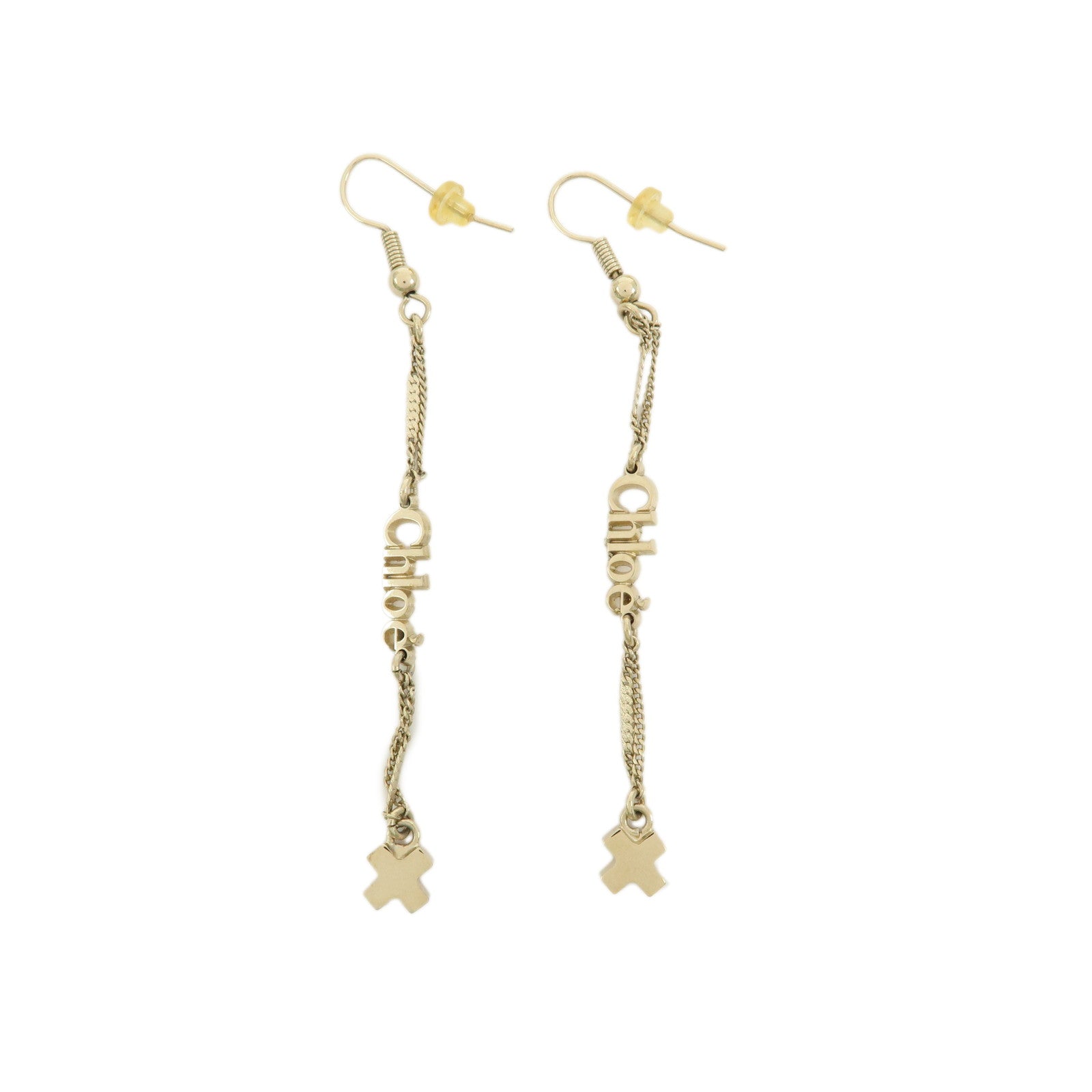 Chloe Iconic Logo Dangling Metal Earrings Gold