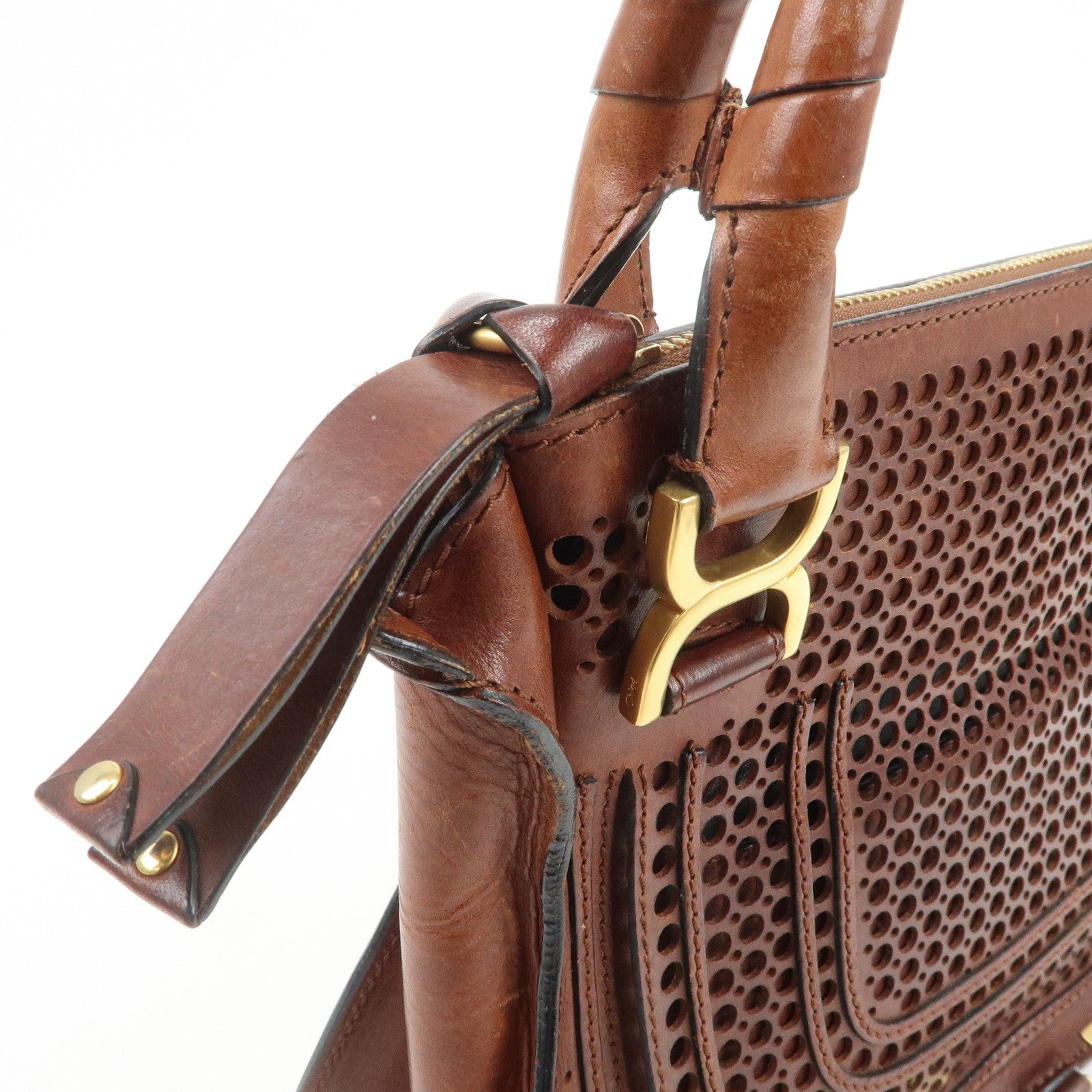 Chloe Marcie Leather 2WAY Bag Shoulder Bag Hand Bag Brown