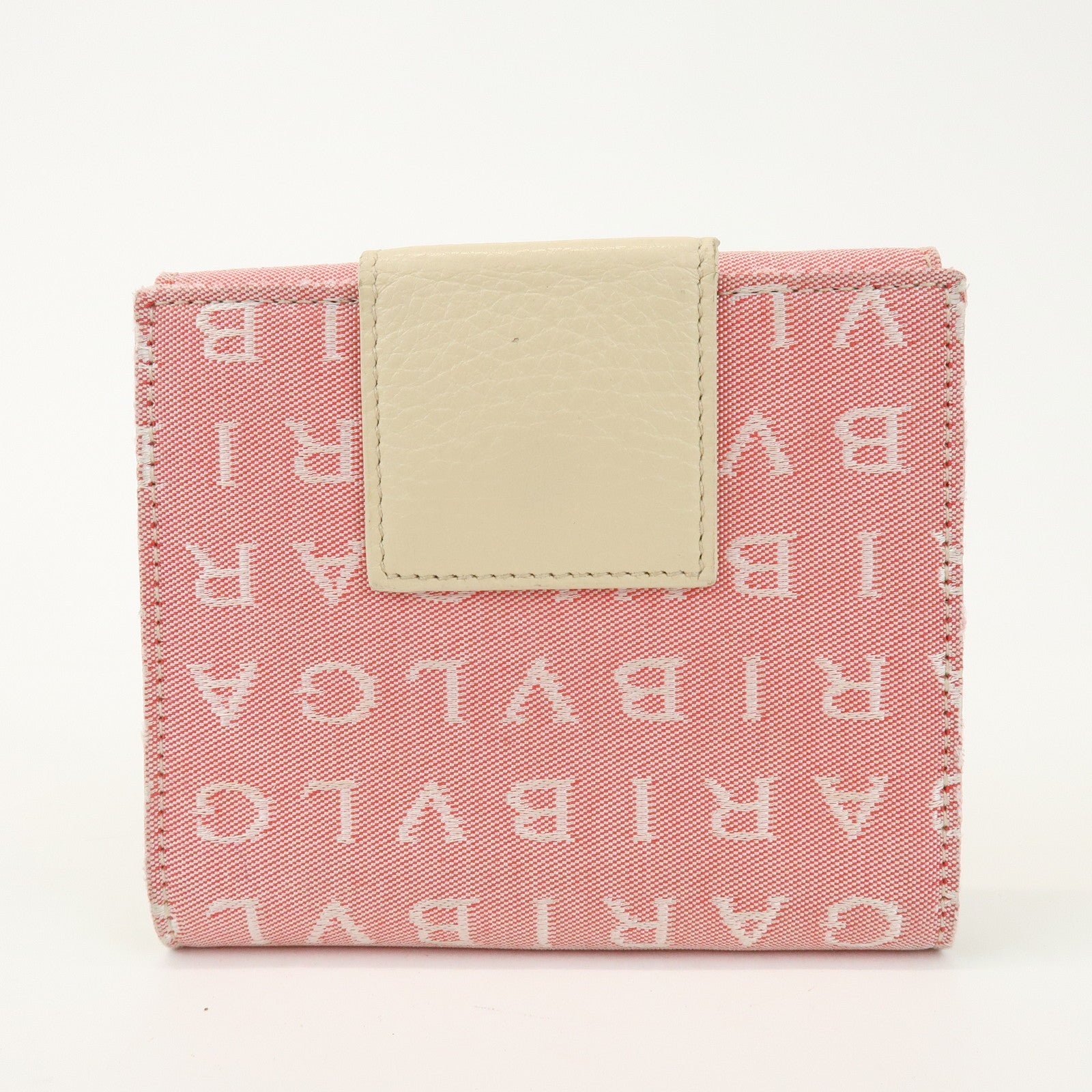 BVLGARI Logo Mania Canvas Leather Compact Wallet Pink Ivory