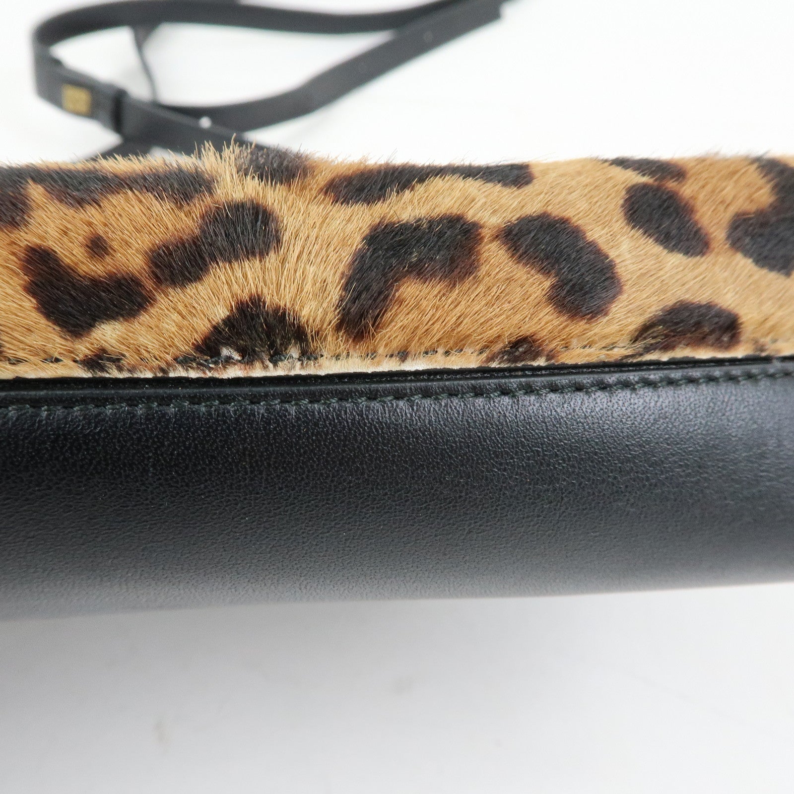 LOEWE Unborn Calf Leather Shoulder Bag Leopard Brown Black