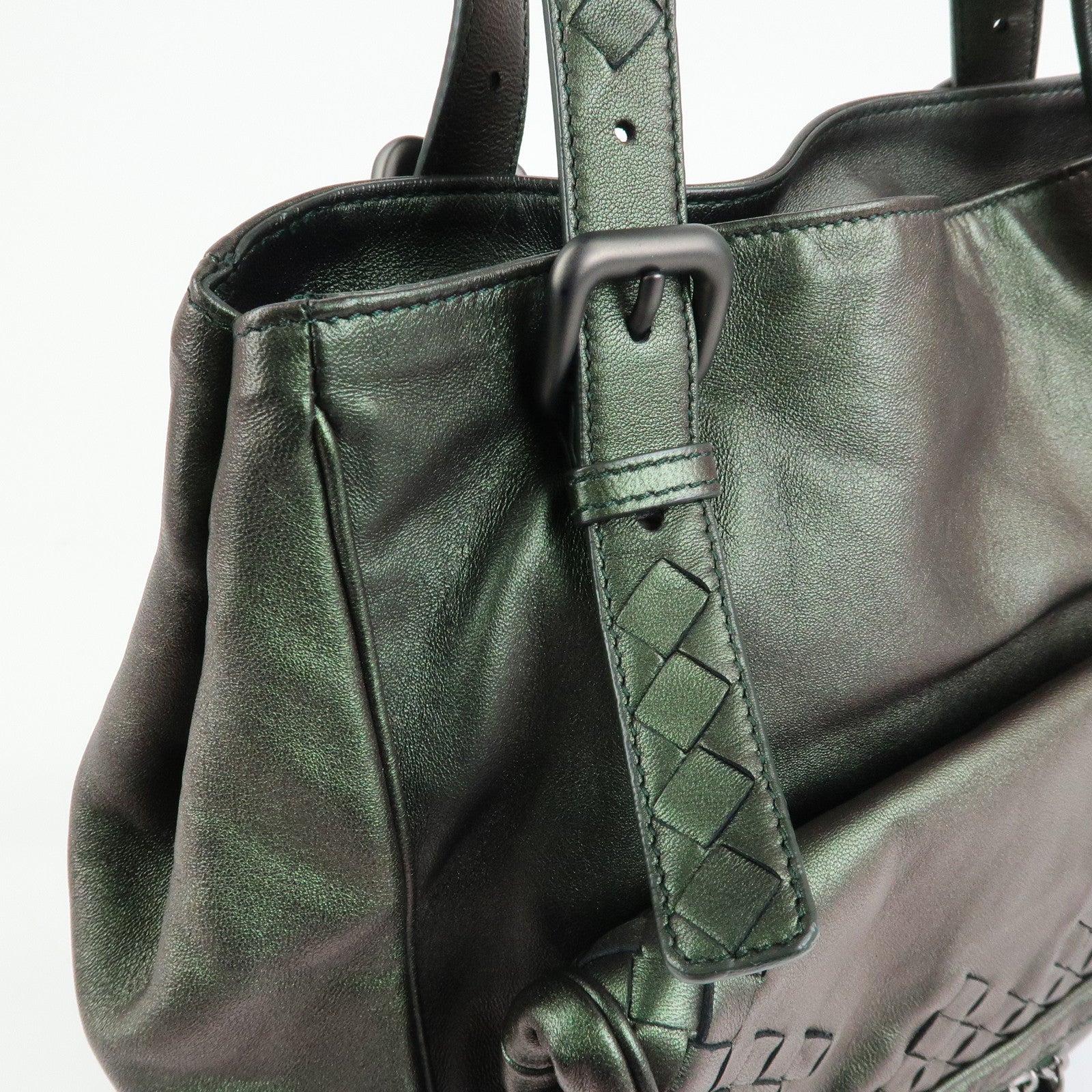 BOTTEGA VENETA Intrecciato Leather Tote Bag Hand Bag Metalic Green