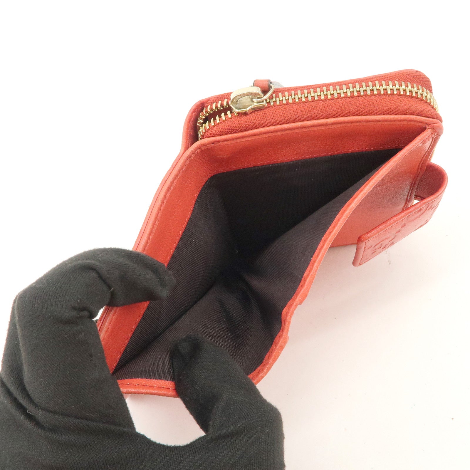GUCCI Guccissima Leather Bi-fold Compact Wallet Red 346056