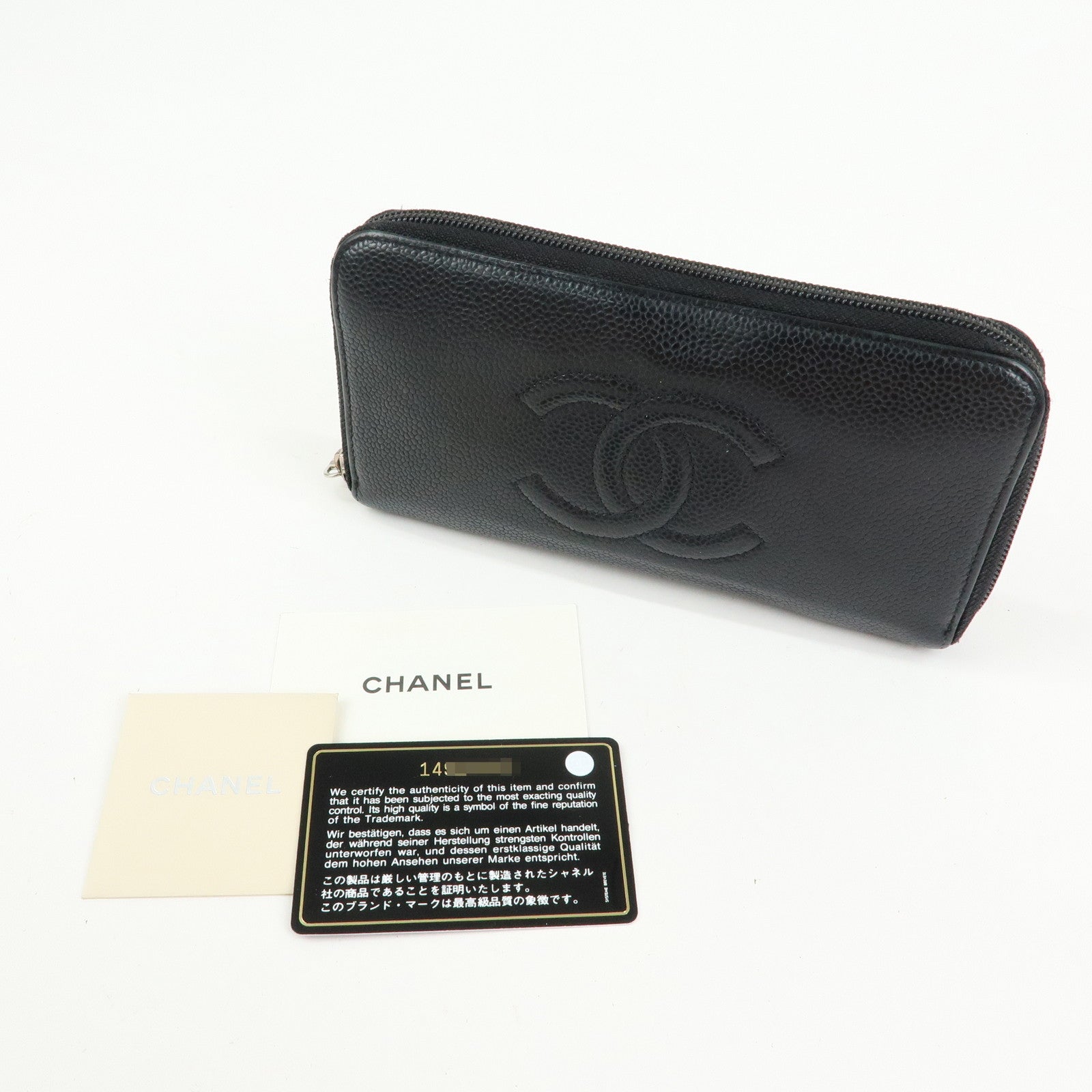 CHANEL COCO Mark Caviarskin Round Zippy Long Wallet Black A50071