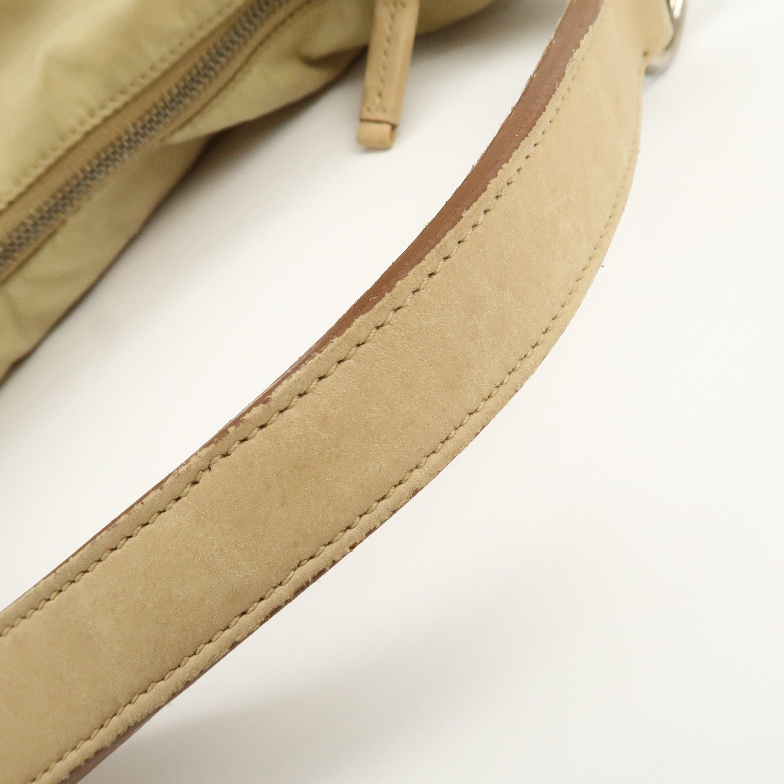 PRADA Logo Nylon Leather Shoulder Bag Hand Bag Beige BR3315