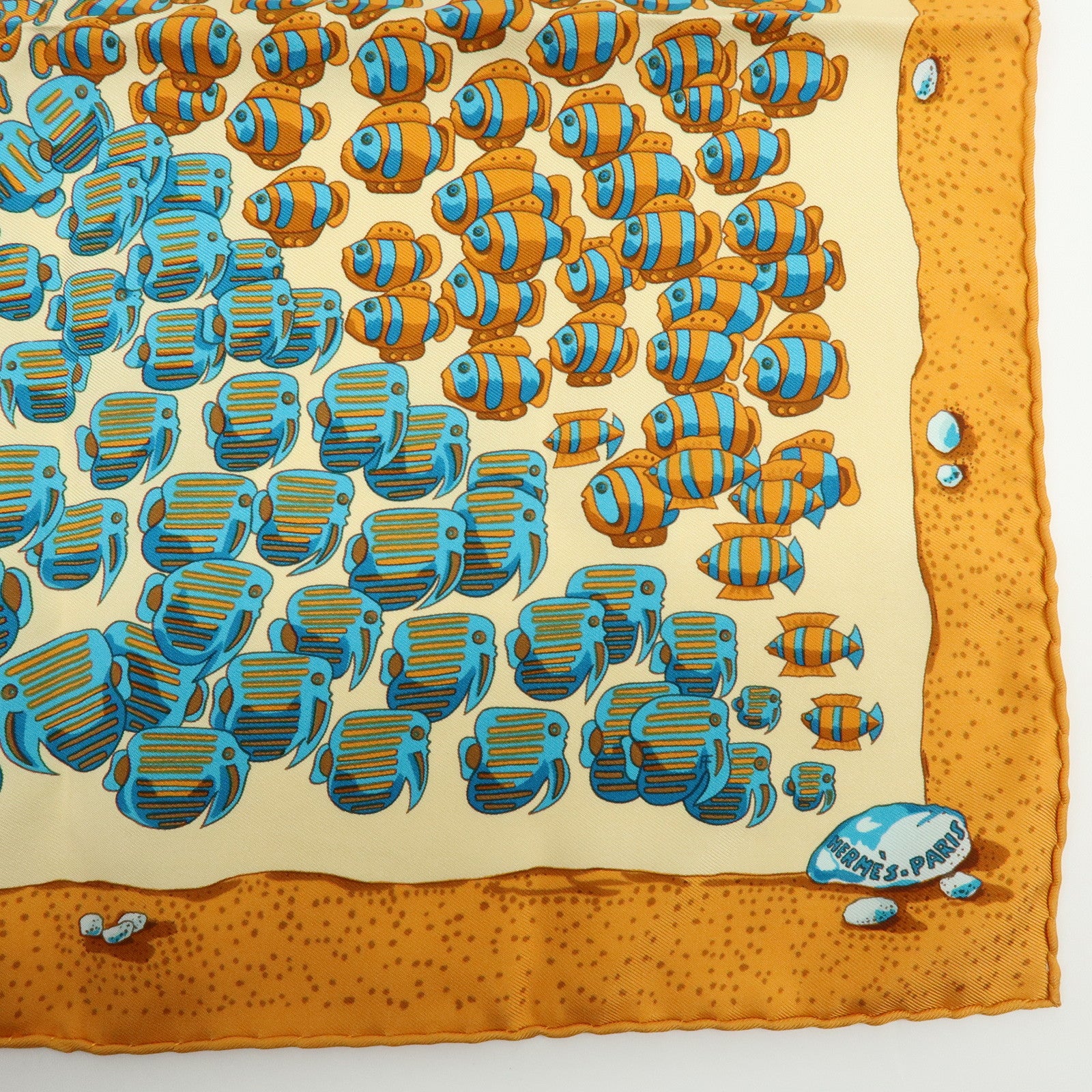 HERMES Petit Carre 40 Silk 100% Mini Scarf Poissons Tropicaux
