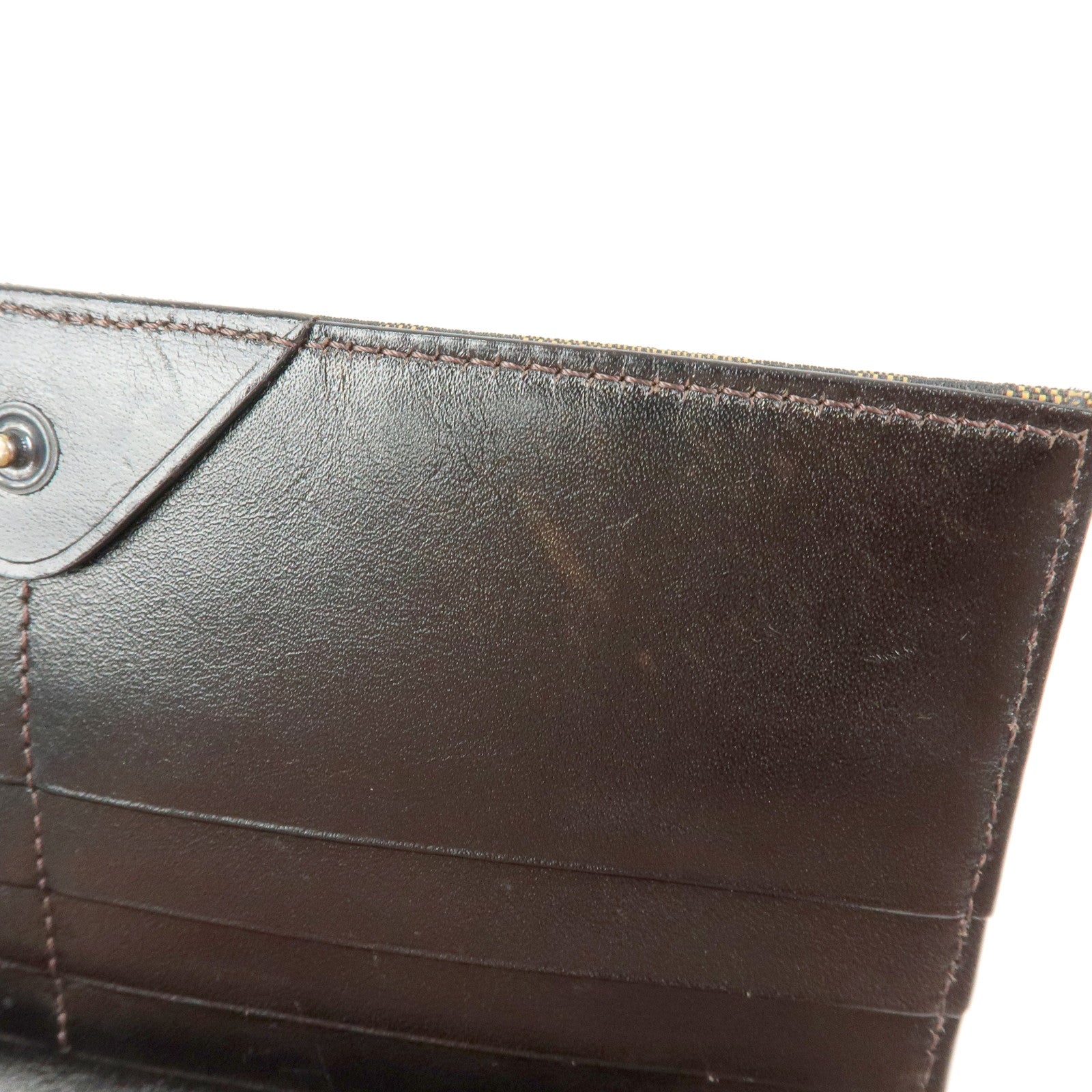 FENDI Zucca Canvas Leather Bi-Fold Long Wallet Black Brown 8M0000