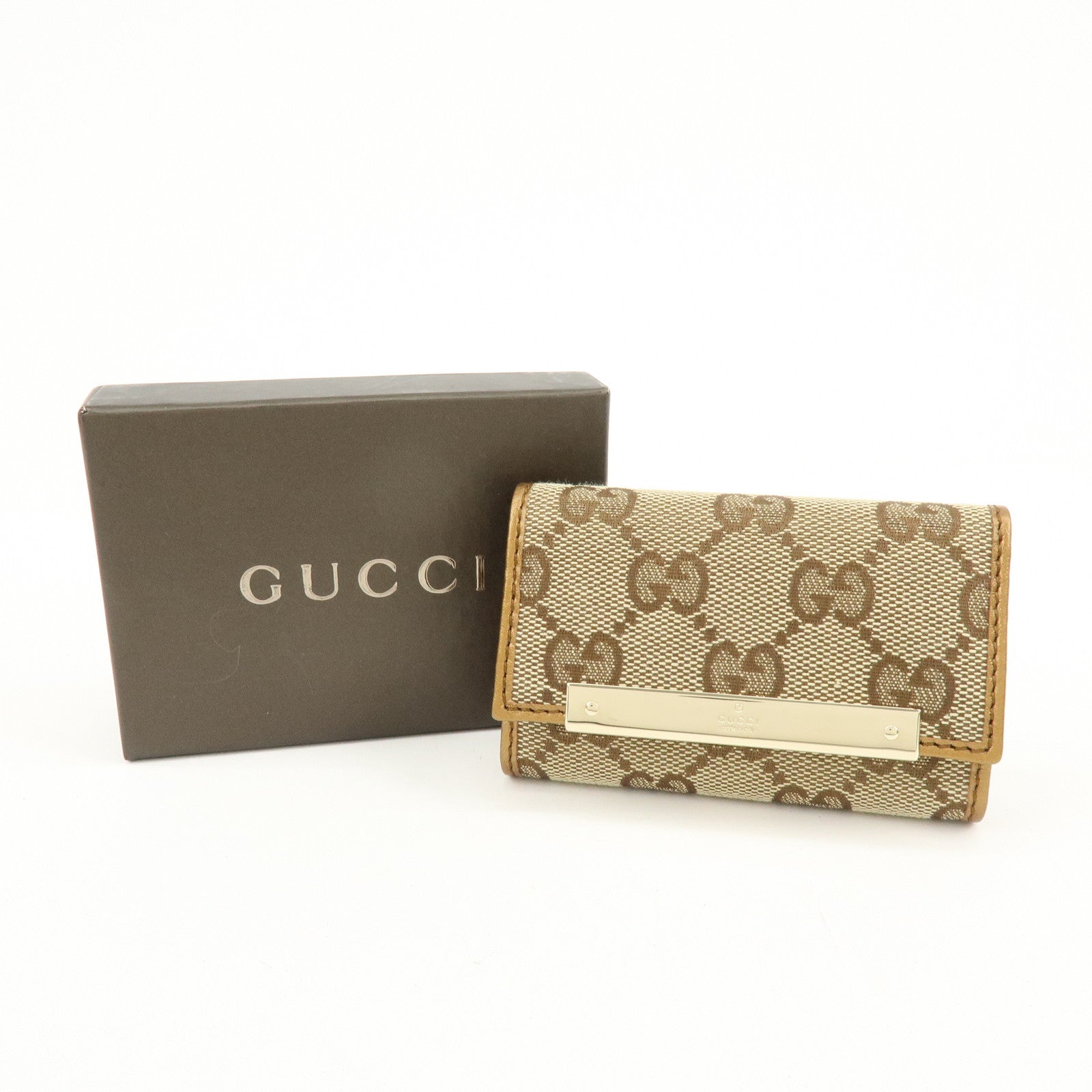 GUCCI GG Canvas Leather 6 Ring Key Case Beige Brown 127048