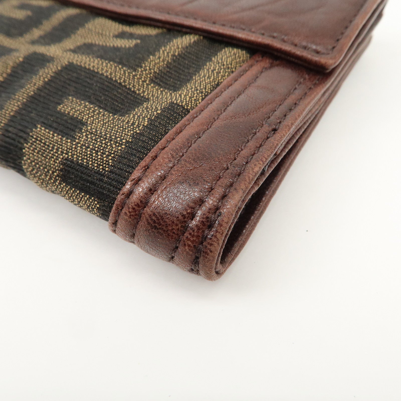 FENDI Zucca Leather Canvas W Hook Bi-fold Wallet  Dark Brown 8M0160 Used