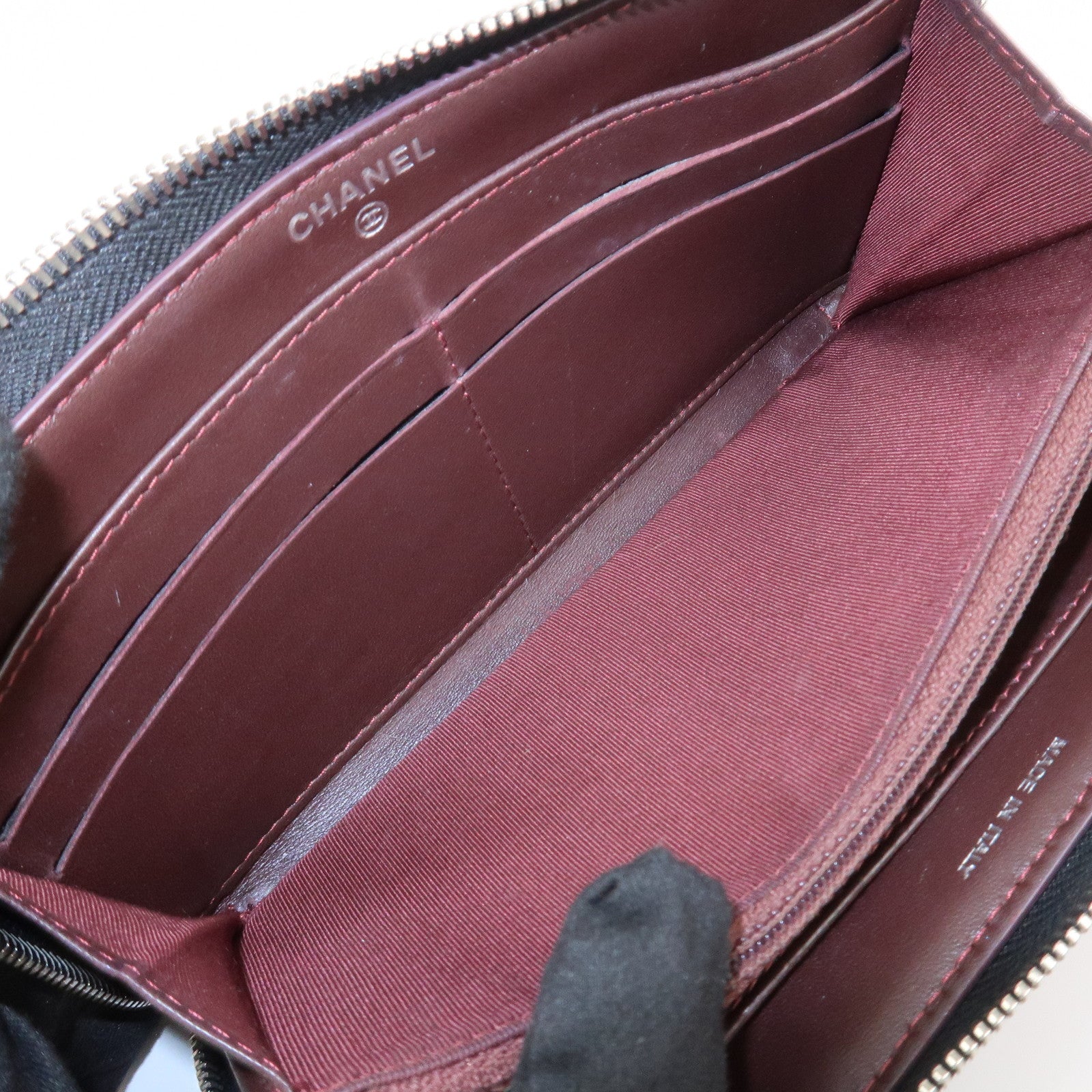 CHANEL Matelasse Lamb Skin Zippy Round Long Wallet Black A50097